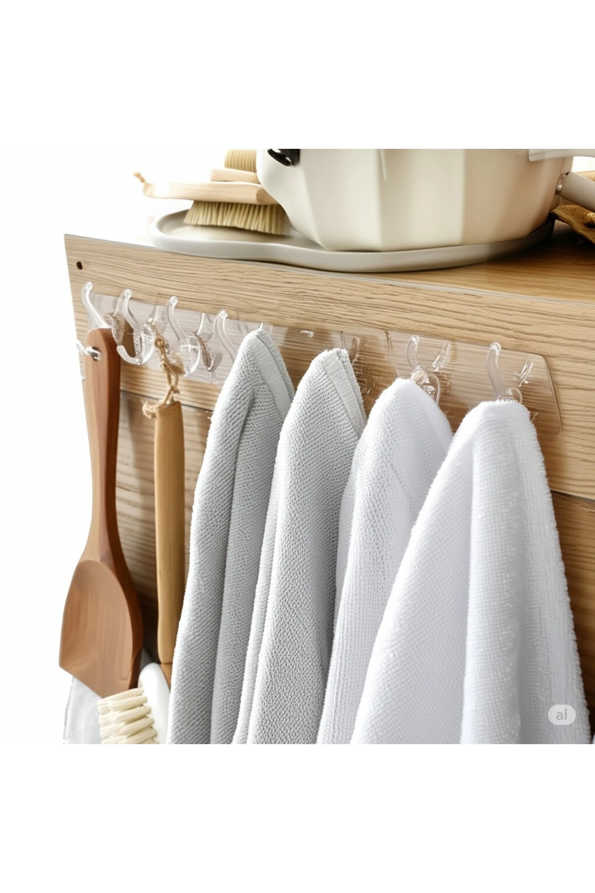 2 Adet Kendinden Yapışkanlı Güçlü Şeffaf 5’li Askılık – Mutfak, Banyo, Kapı Arkası ve Duvarlar İçin