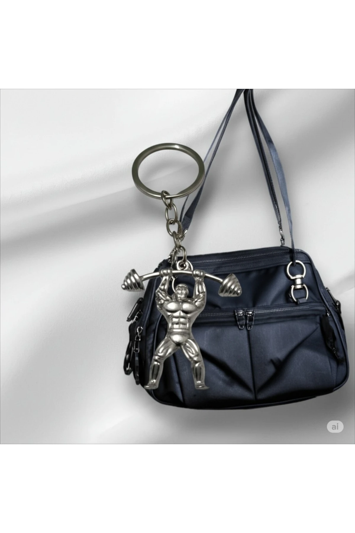 Metal Gümüş Renk Halterci Anahtarlık – Sporcu ve Fitness Severler İçin Hediyelik