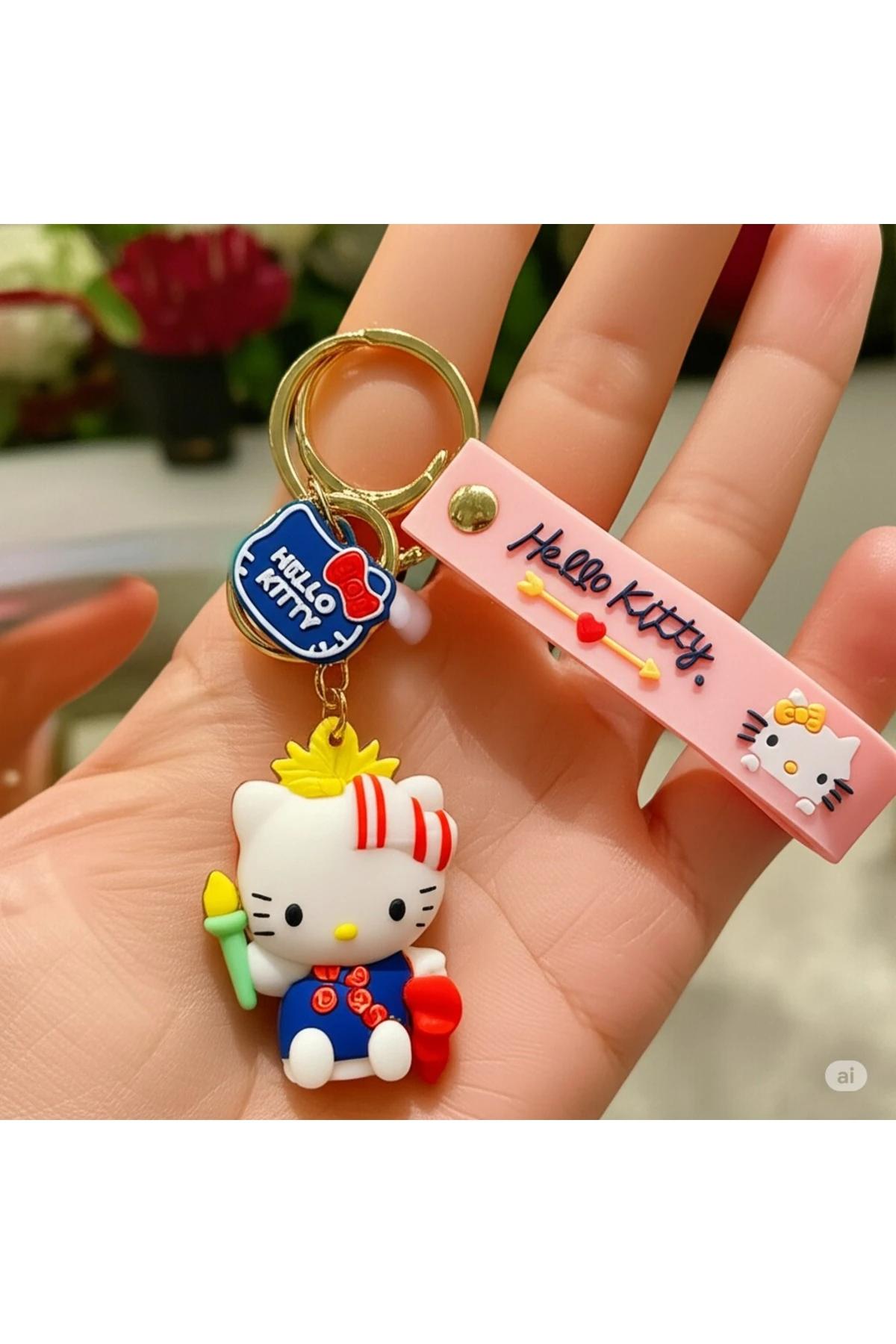 Hello Kitty 3D Renkli Sevimli Silikon Büyük Boy Lüks Anahtarlık & Çanta Aksesuarı