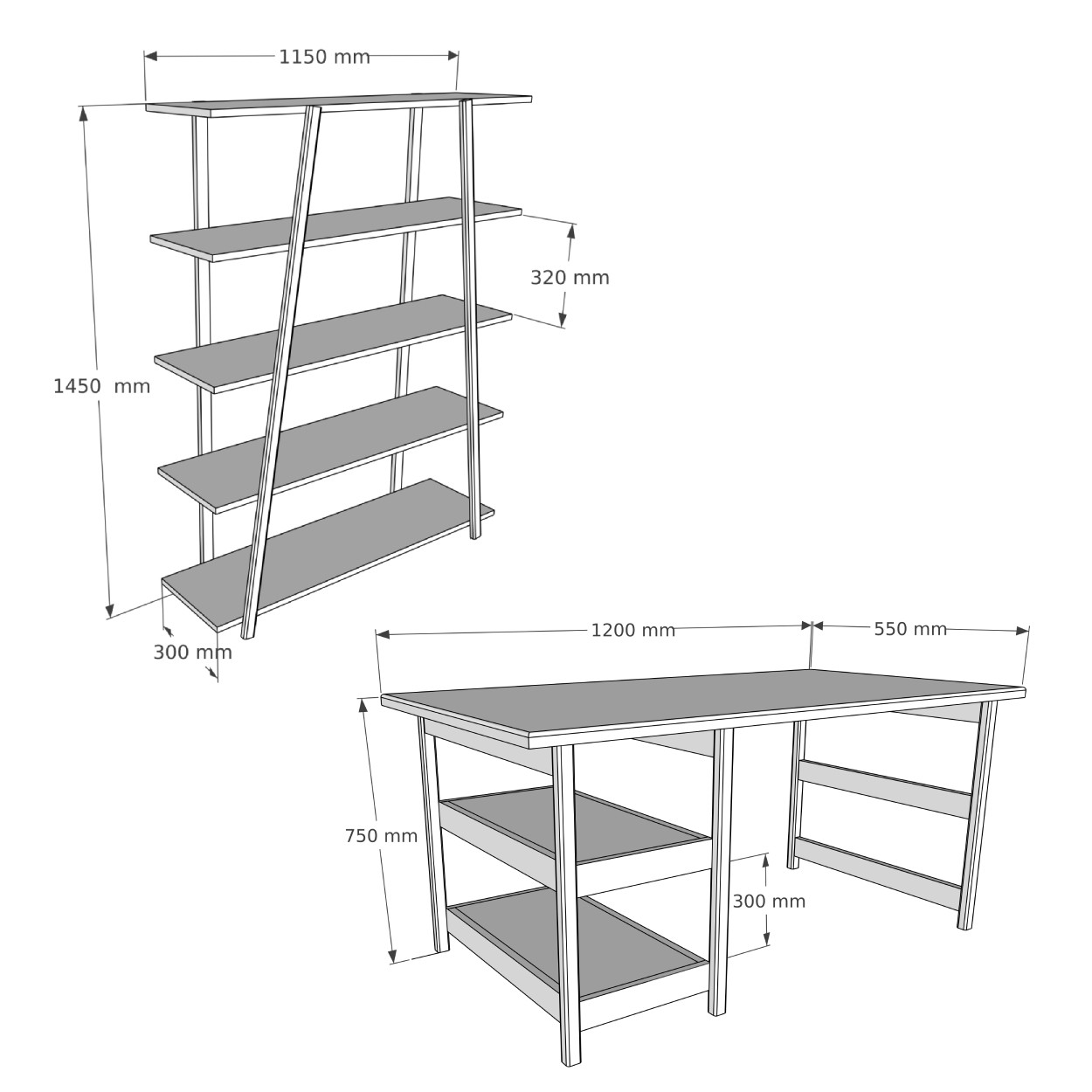 Woodface Softcity Ahşap Çalışma Masası Kitaplık Takımı