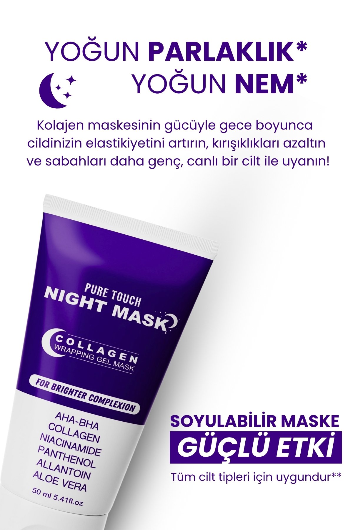 Soyulabilen Kolajen Gece Maskesi, Collagen Night Mask, Soyulabilir Kolejen Yüz Maskesi - Anti Aging
