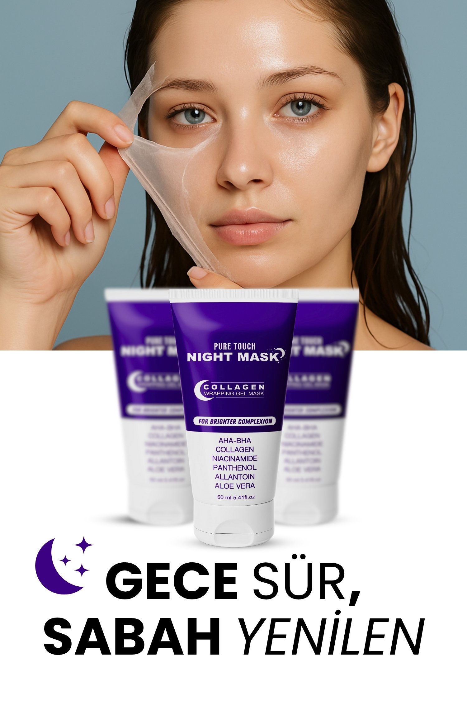 Soyulabilen Kolajen Gece Maskesi, Collagen Night Mask, Soyulabilir Kolejen Yüz Maskesi - Anti Aging