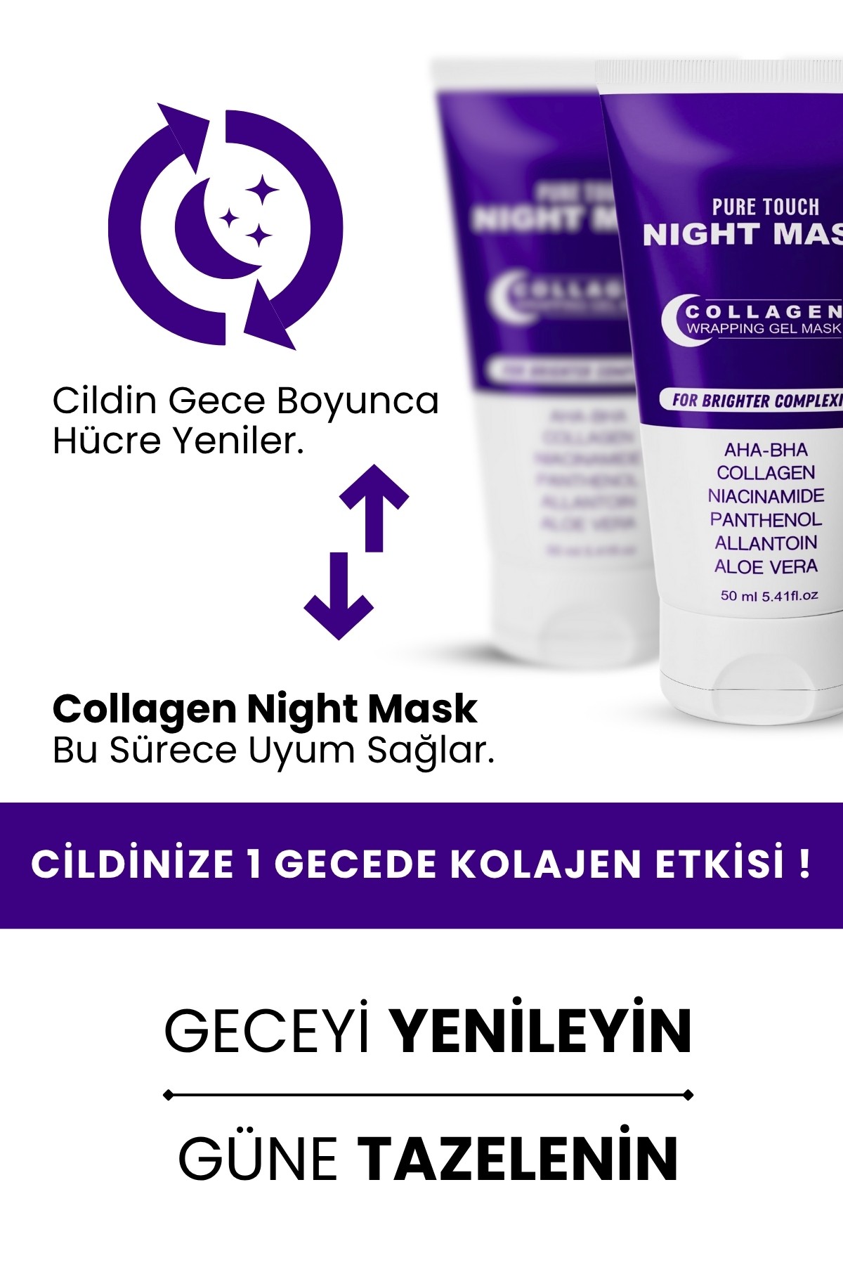 Soyulabilen Kolajen Gece Maskesi, Collagen Night Mask, Soyulabilir Kolejen Yüz Maskesi - Anti Aging