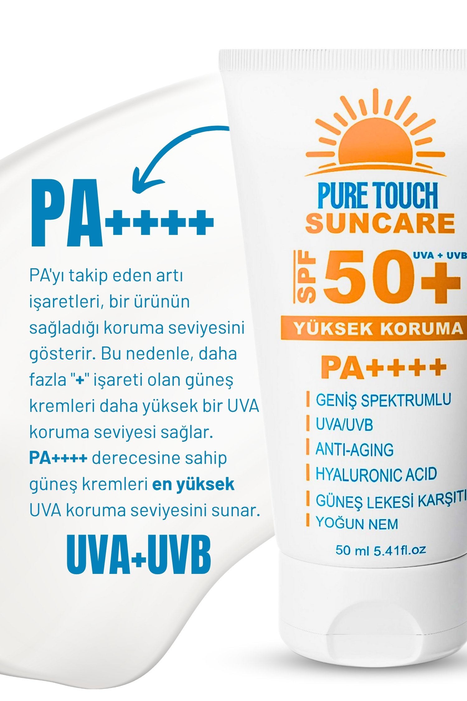 SPF 50+ Leke Karşıtı Güneş Kremi / PA++++ Yüksek Koruma, Anti Aging, Yüz ve Vücut Kullanımı