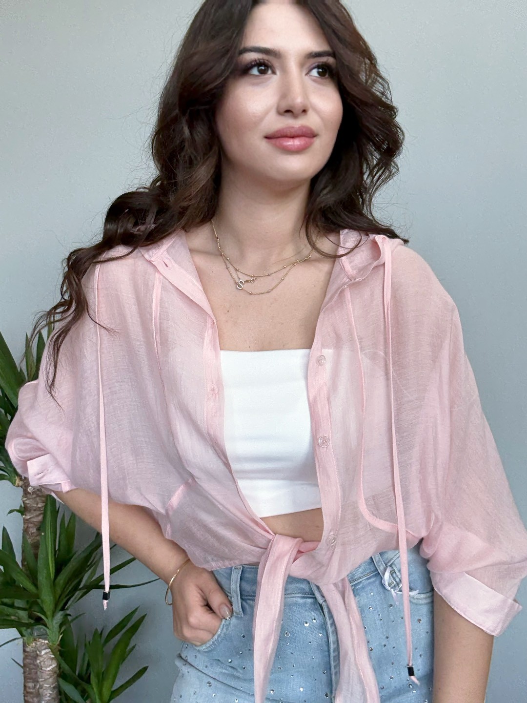 Pembe Transparan Gömlek