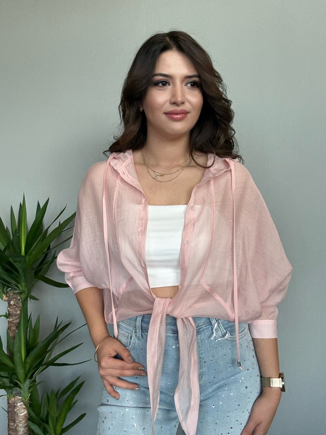 Pembe Transparan Gömlek