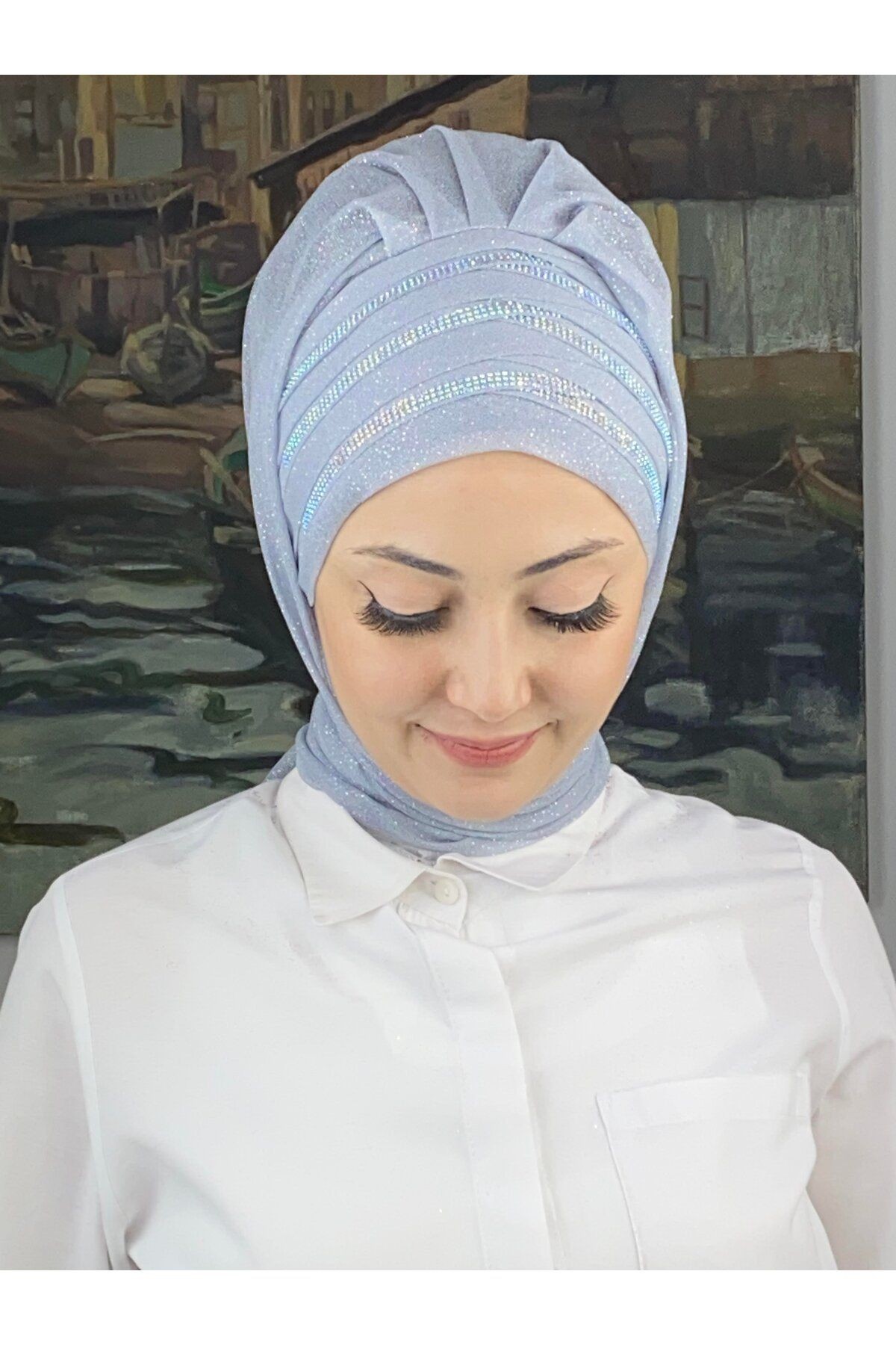 Lüks Topkapı Model Taşlı Simli Kısa Abiye Açık Gri Hazır Şal