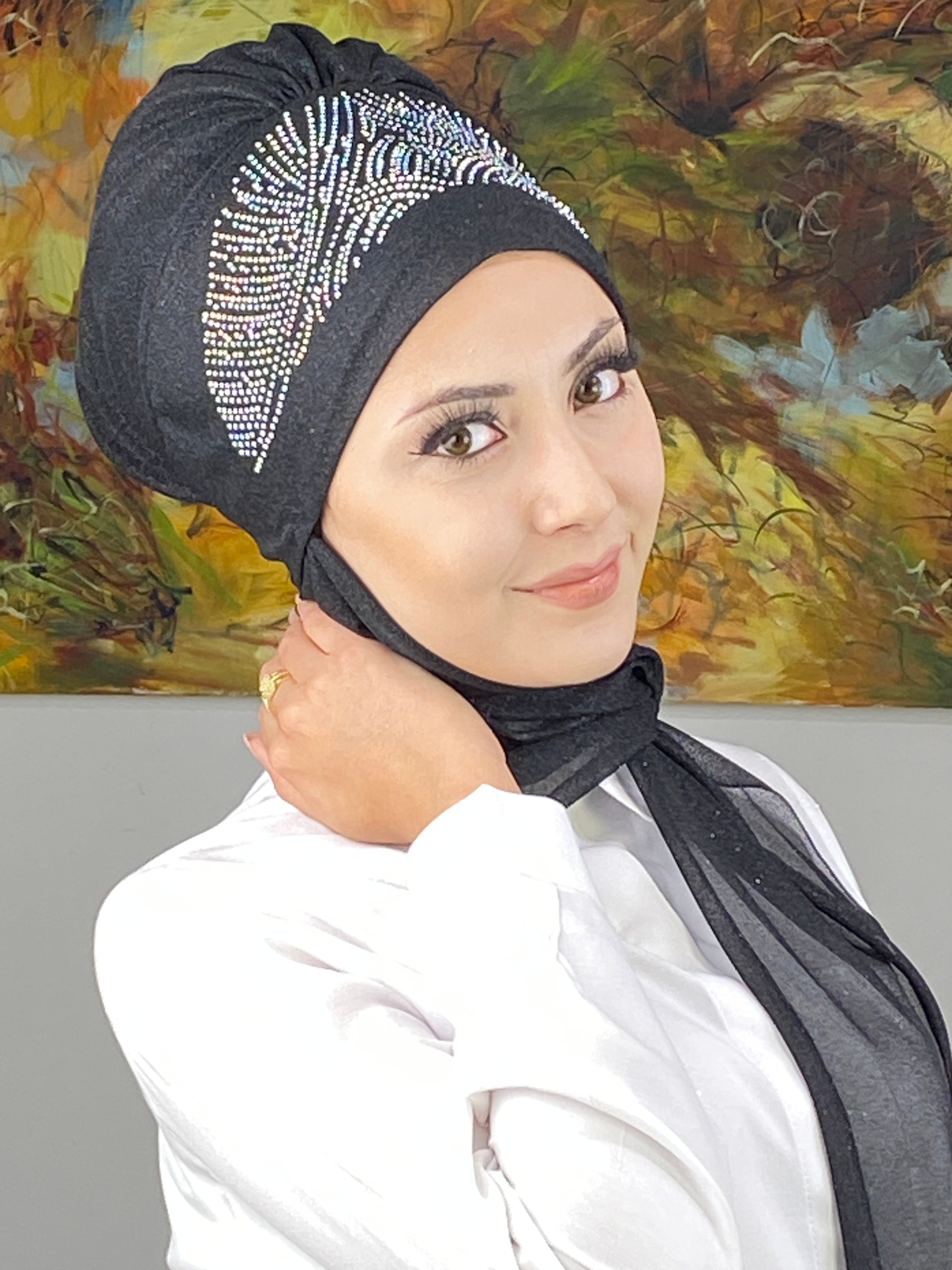 Kristal Taç Model Taşlı Abiye Atkılı Bone Şal