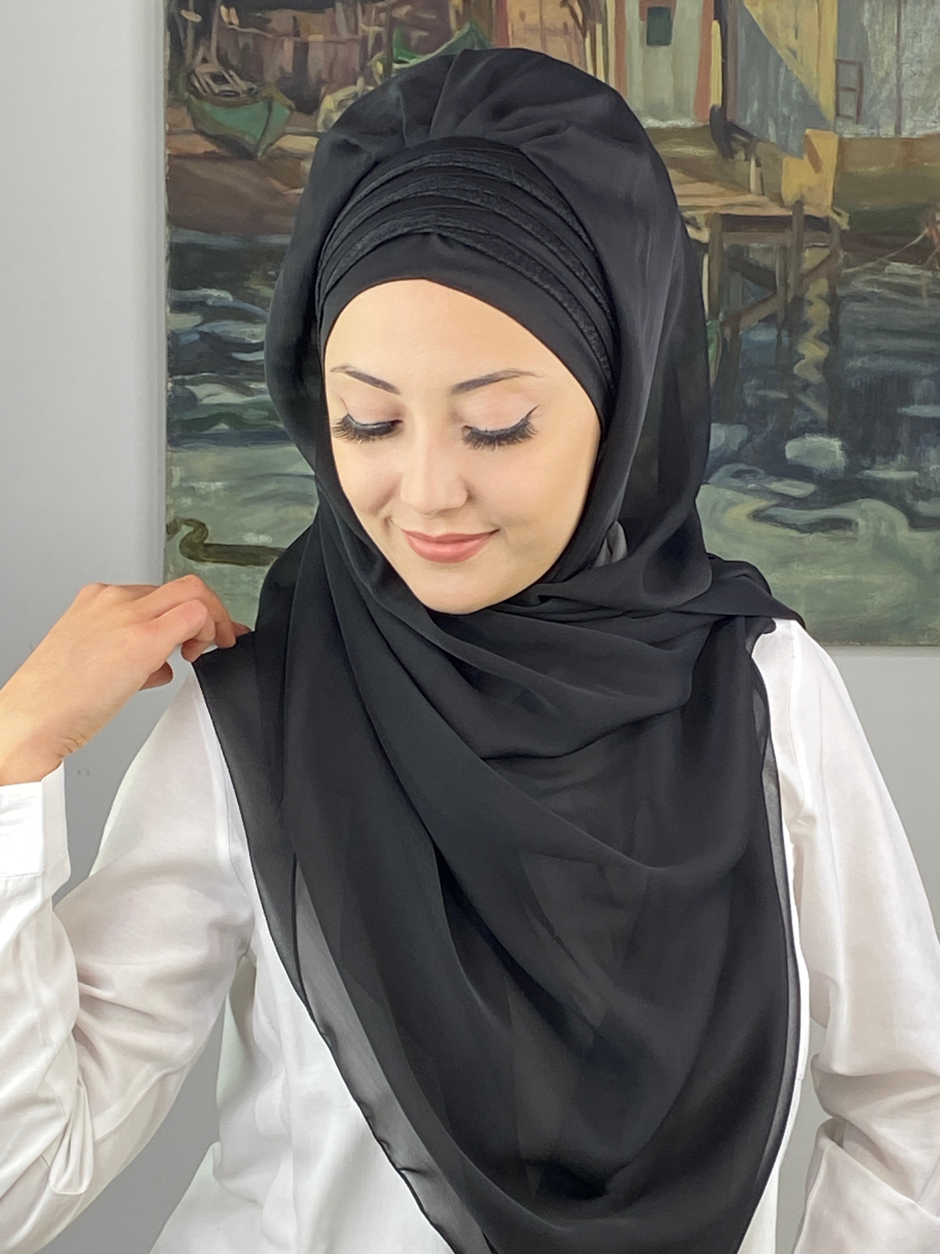 Topkapı Çapraz Drapeli Biritleri Simli Fransız Şifon Hazır Şal