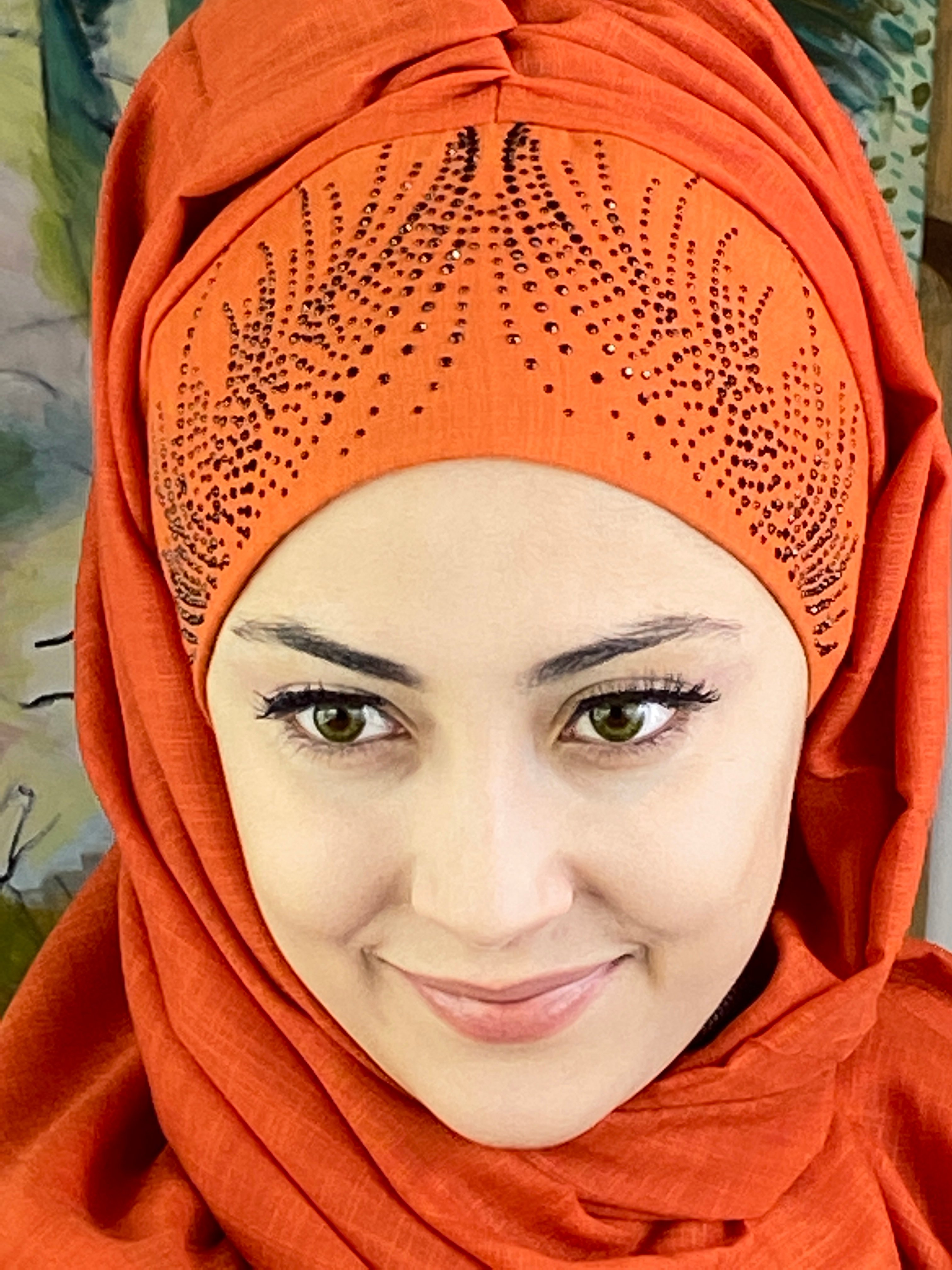 İhtişamlı Taşlı Model Şal - turuncu-
