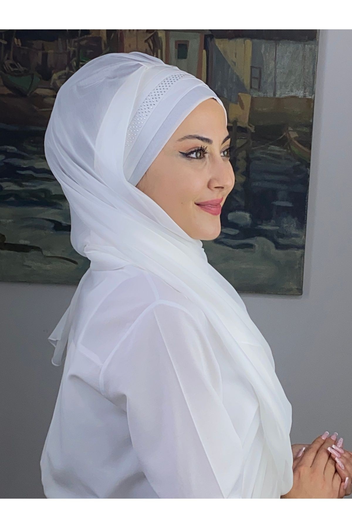 Mihrimah Çapraz Drapeli Fransız Şifon Hazır Şal