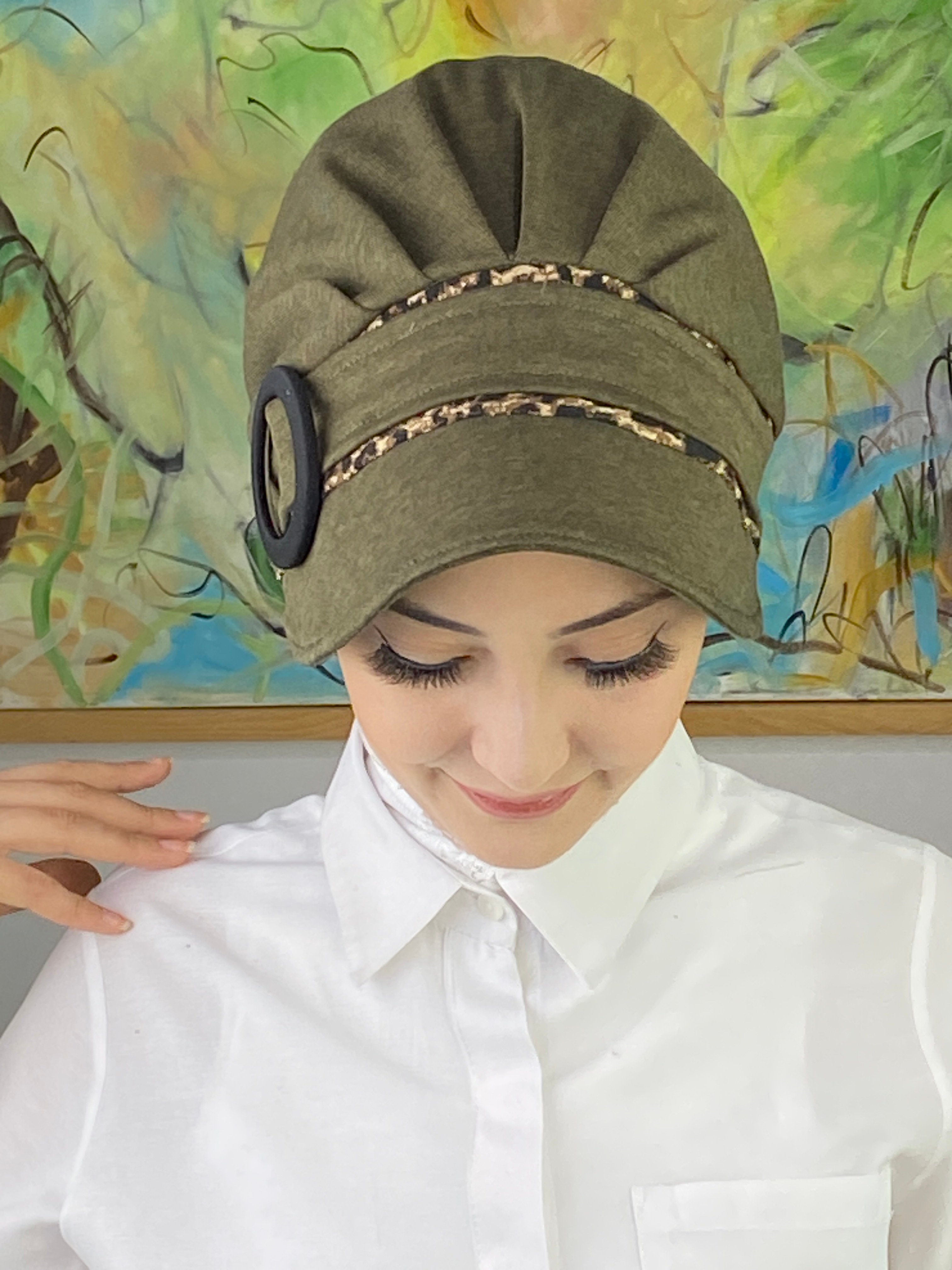 Nazlı Model Tokalı Küçük Kazayak Desenli Tesettür Şapka
