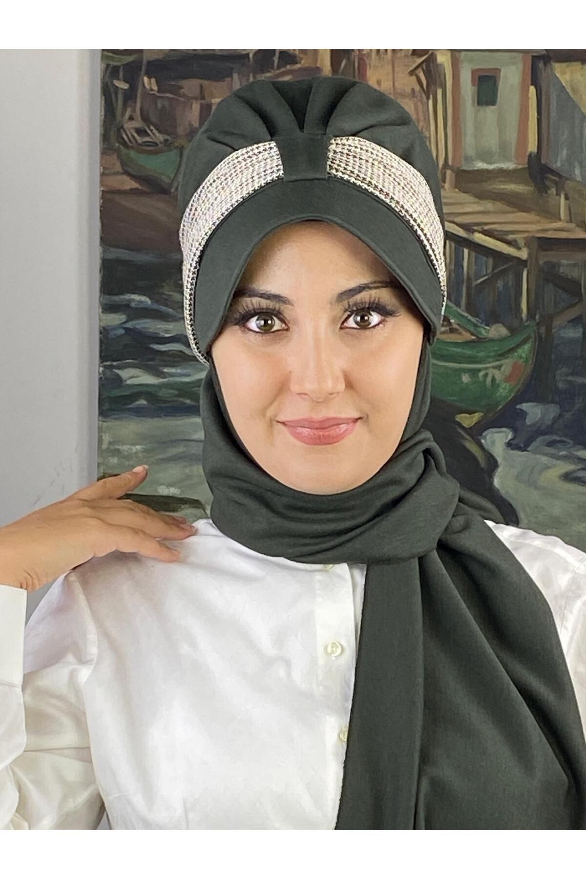 SULTAN MODEL HAKİ YEŞİLİBİRİTLİ ATKILI ŞAPKA