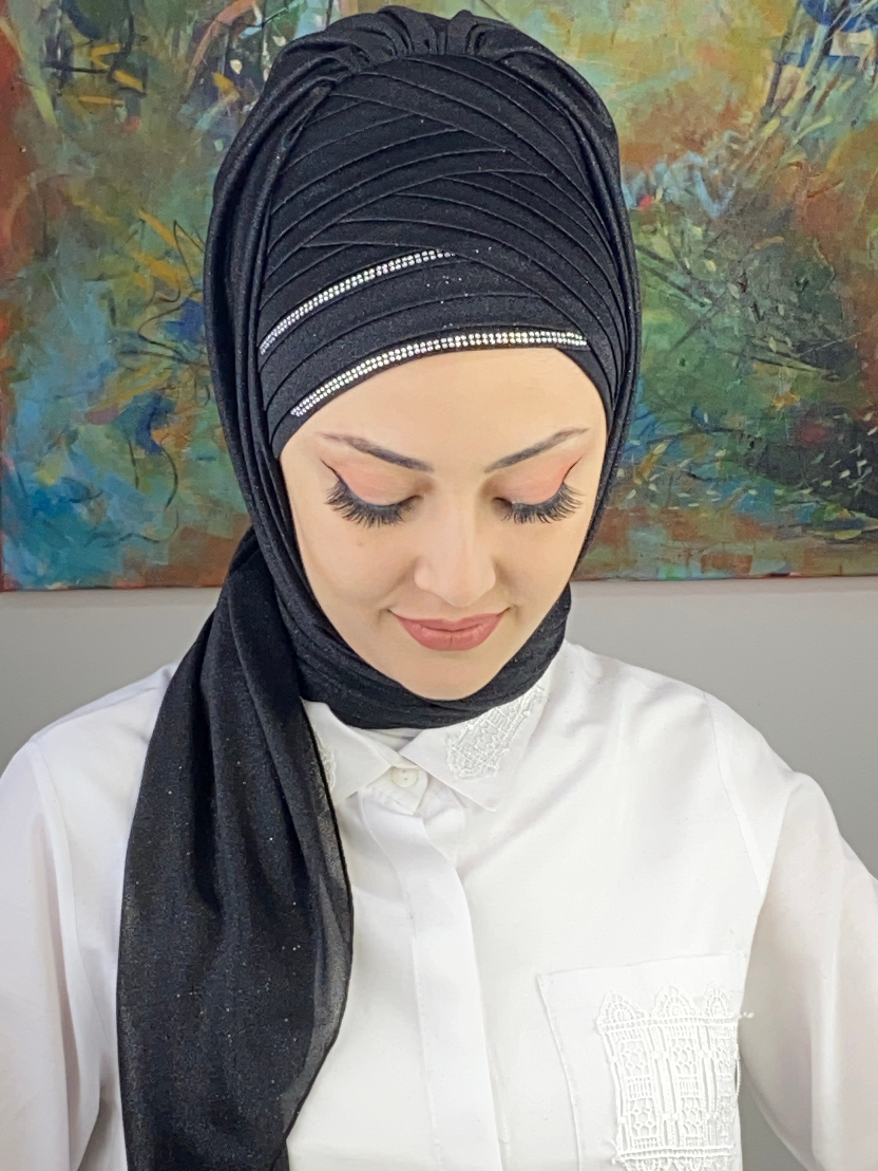 Dilber Model Çok Drapeli Çift Sıra Taşlı Abiye Simli Şal