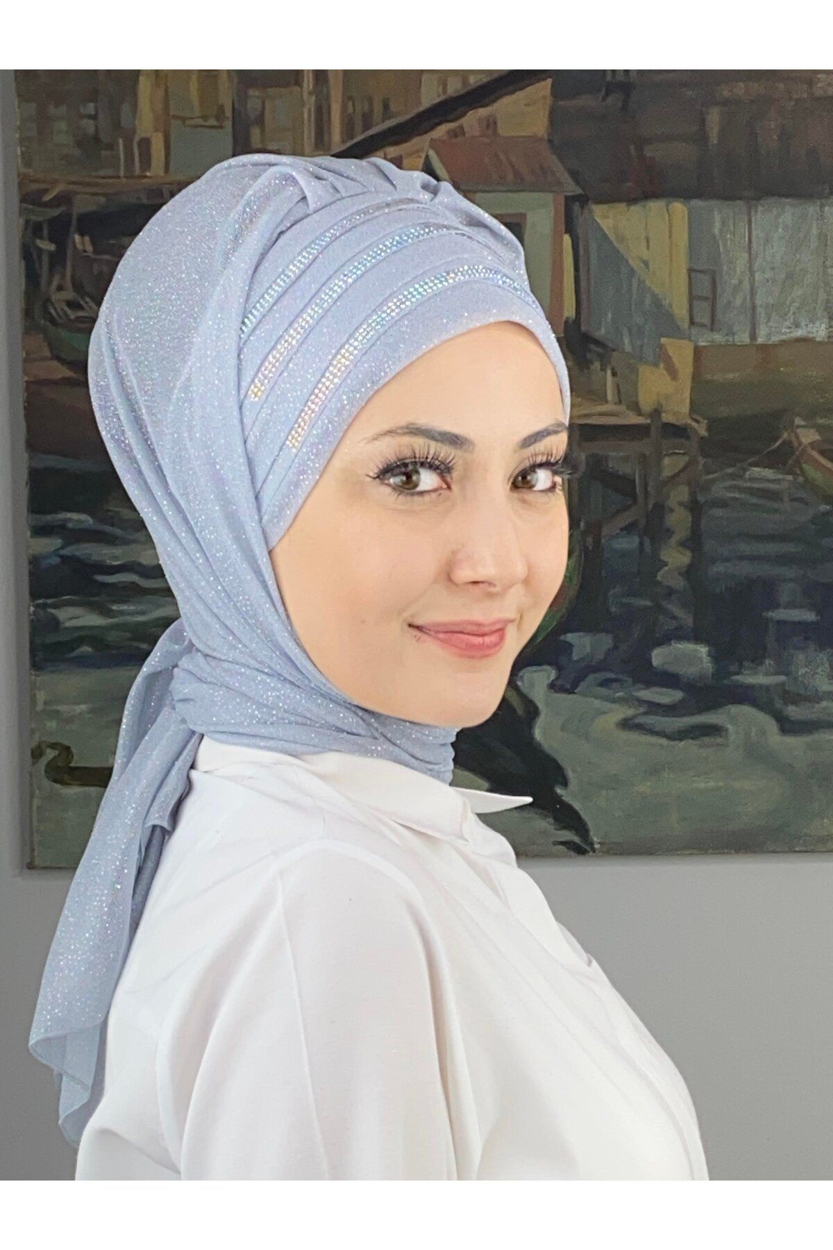 Lüks Topkapı Model Taşlı Simli Kısa Abiye Açık Gri Hazır Şal