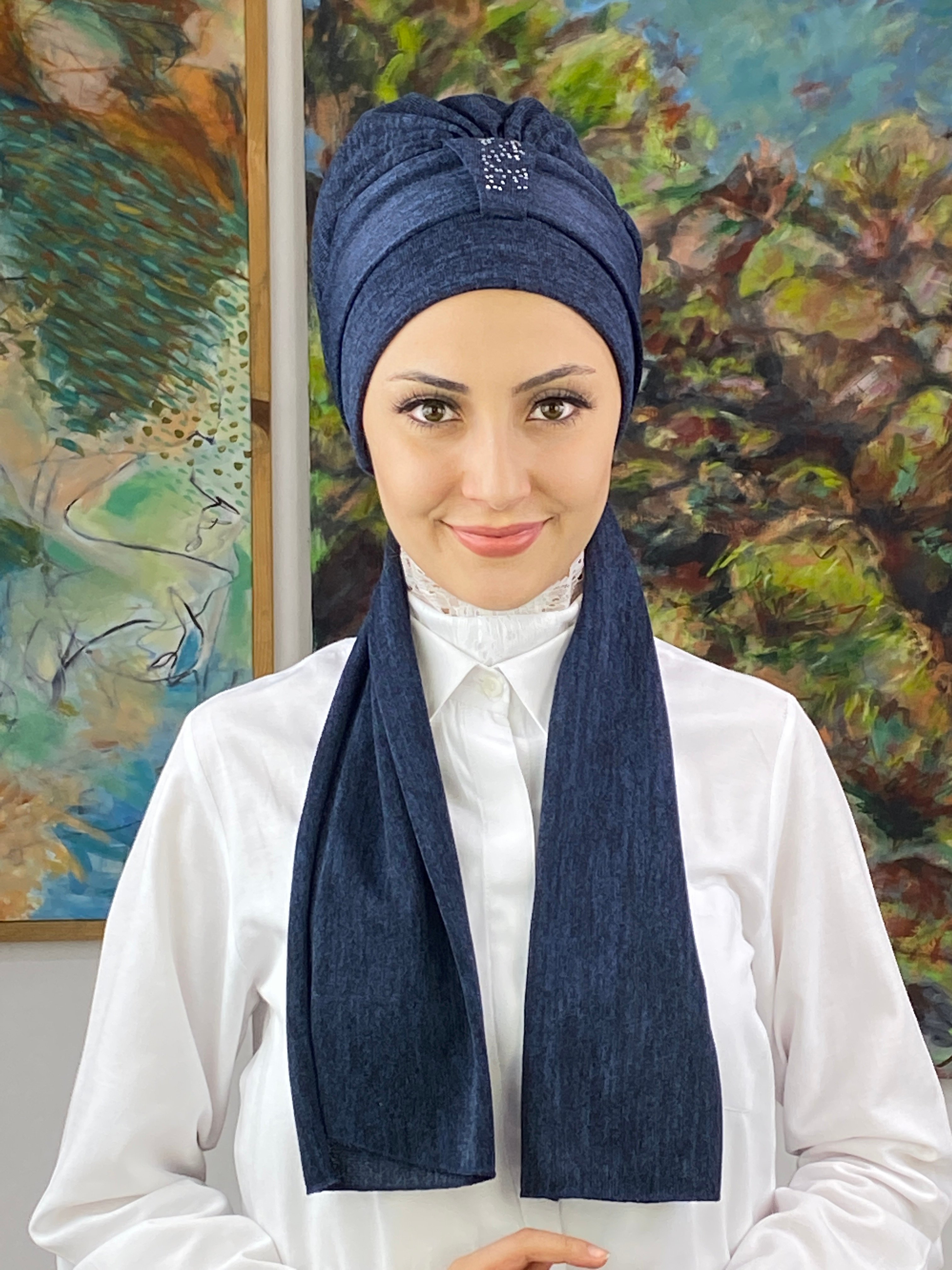 Hürrem Model Tek Biritli Taşlı Bone Şal - Kırmızı--