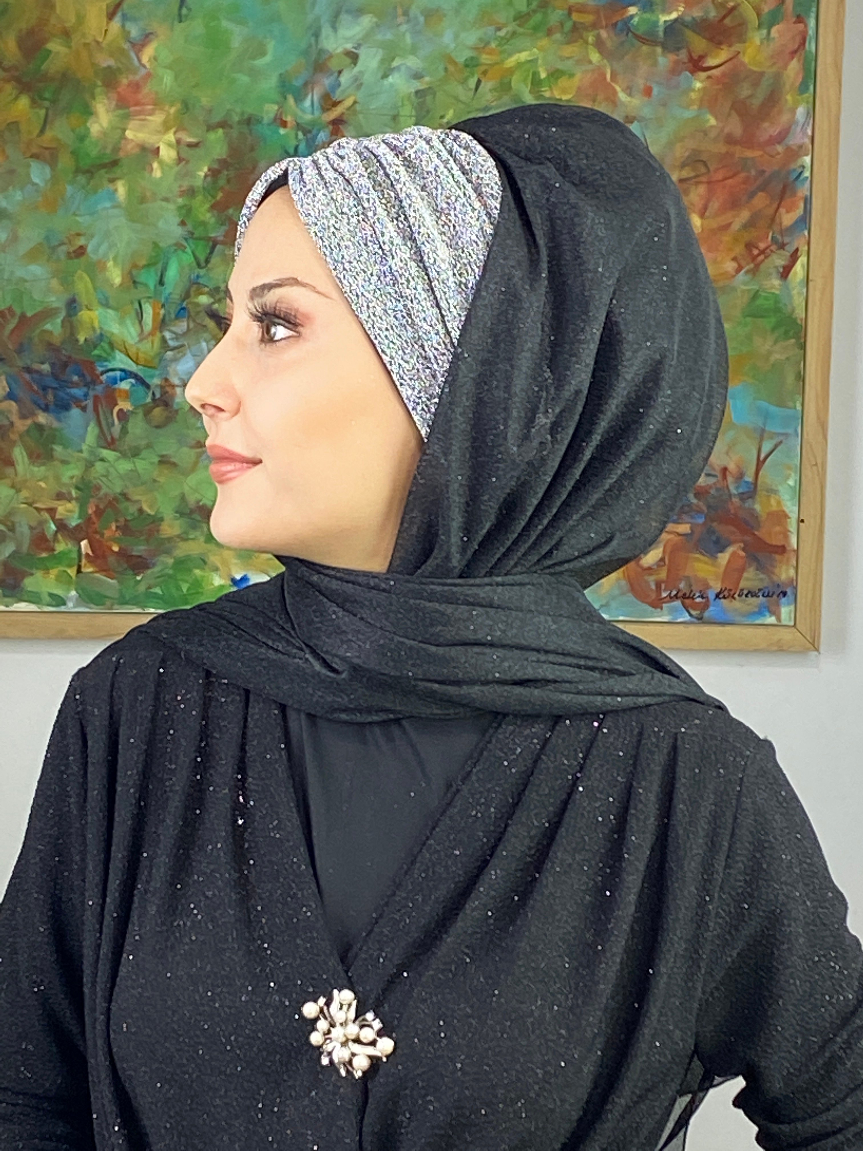 Çift Renkli Sultan Model Simli Şifon Büzgülü Şal