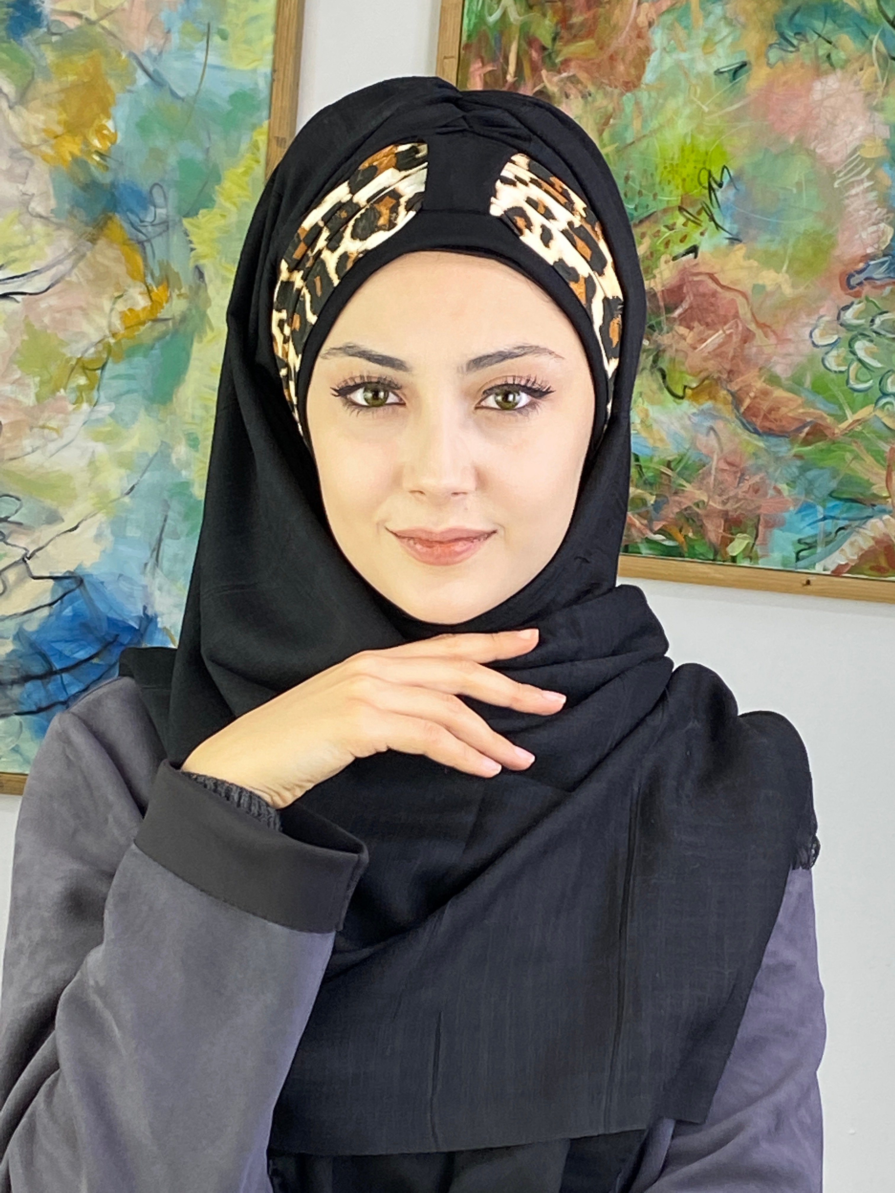 Tek Biritli Hazır Şal - siyah - gümüş taşlı
