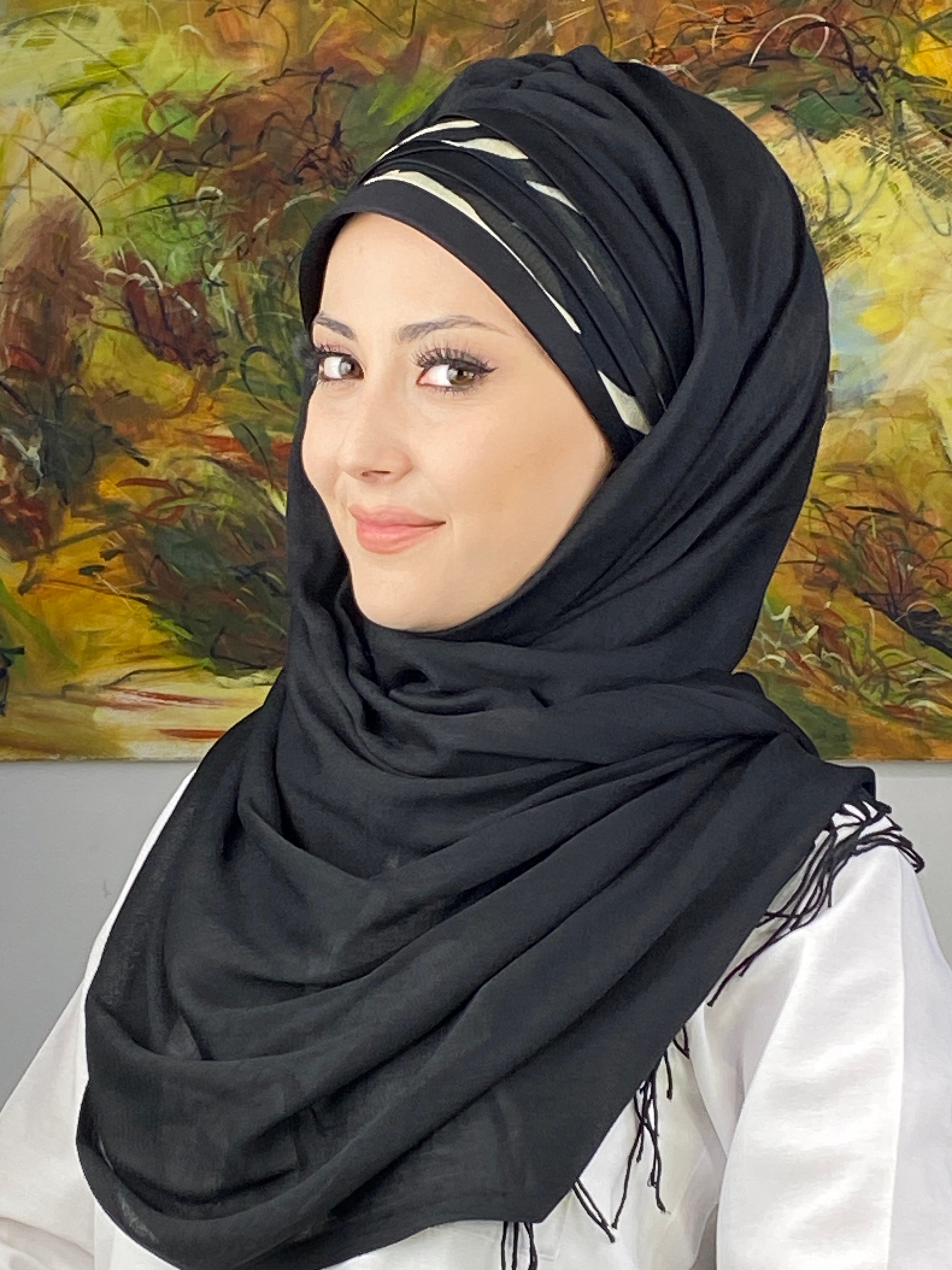  Topkapı Model Çapraz Drapeli İri Zebra Desenli Hazır Şal