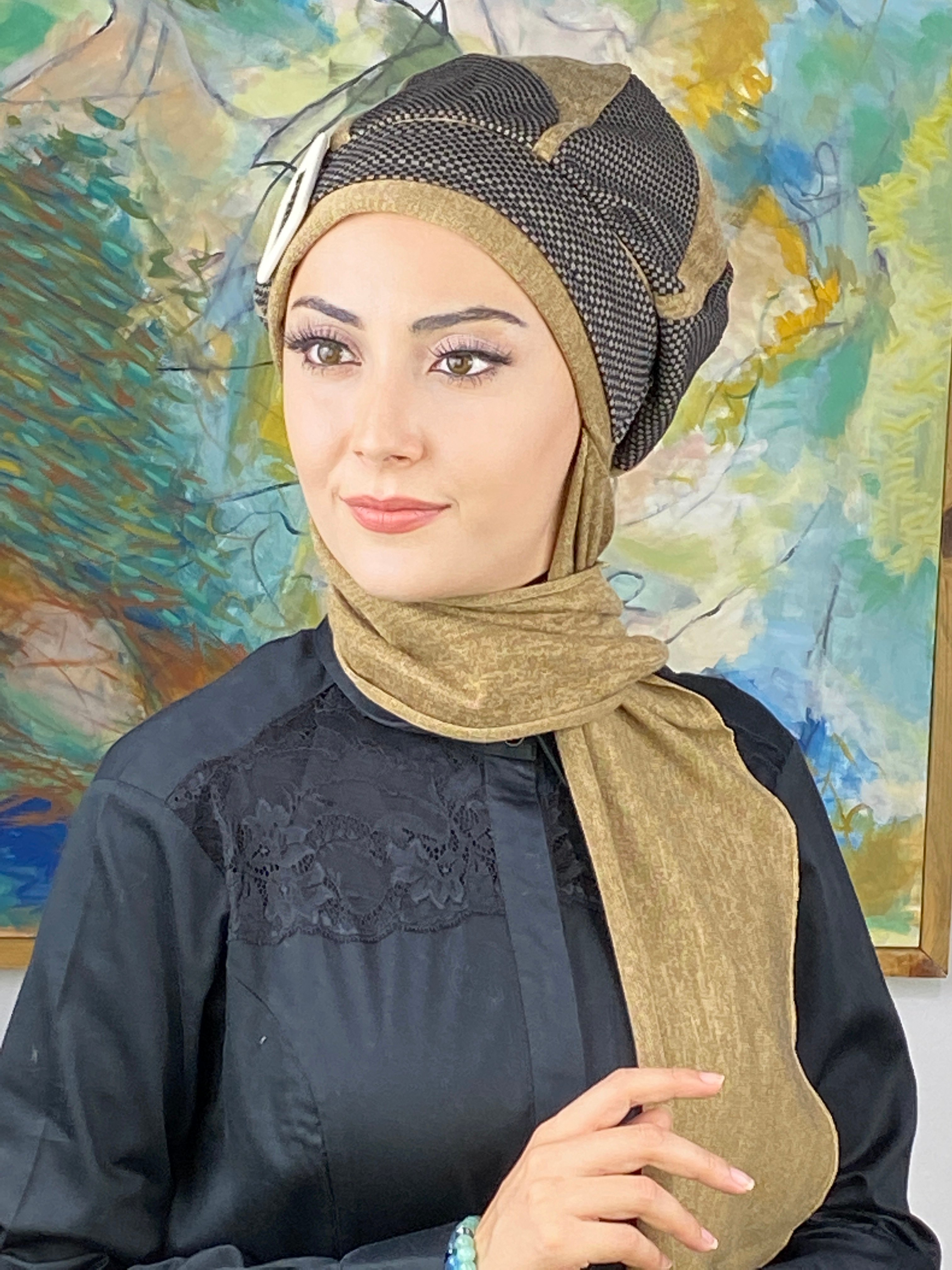 Damla Model Küçük Ekoseli Tesettürlü Bere