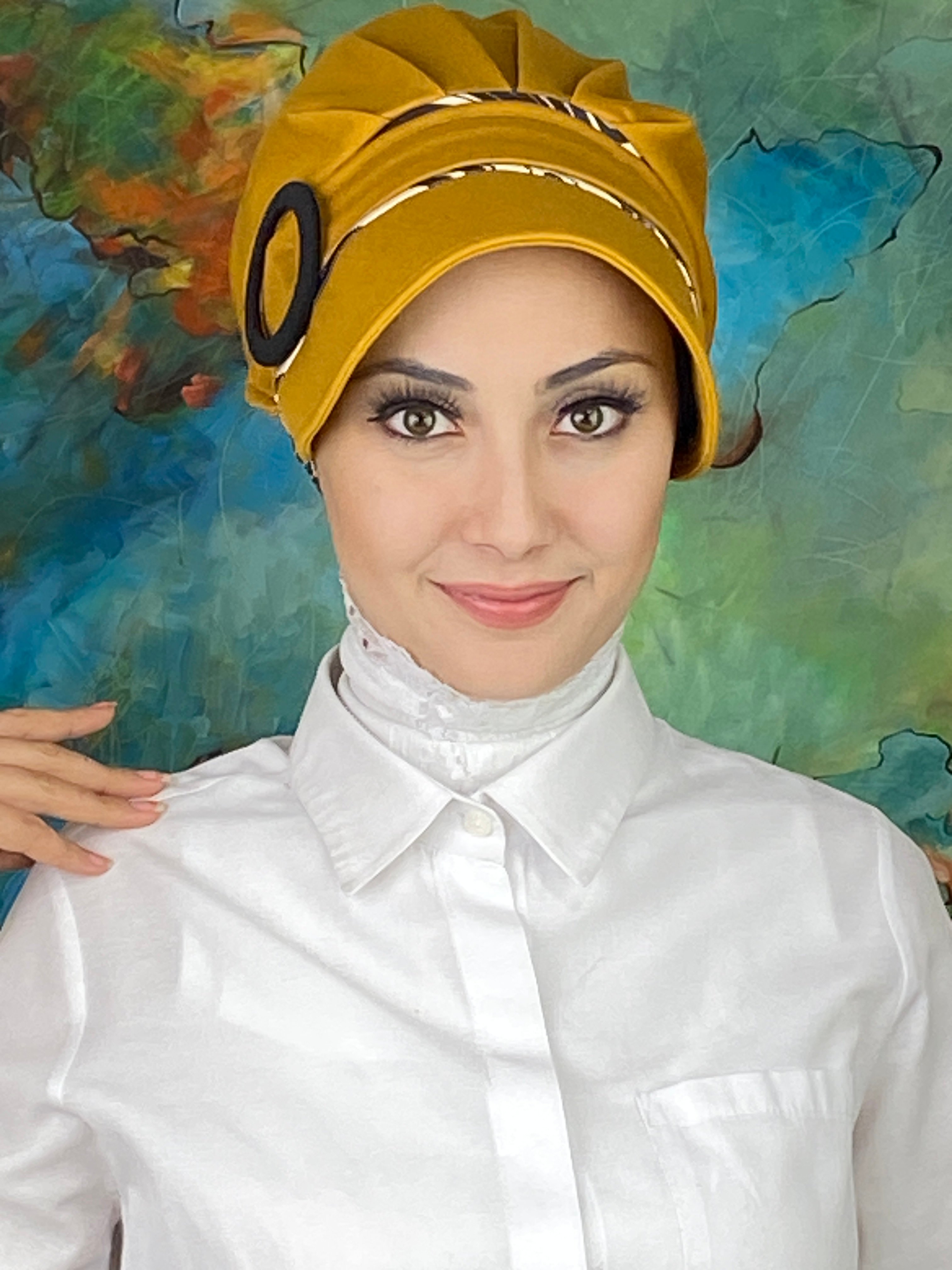 Tokalı İnce Zebra Desenli Tesettür Şapka