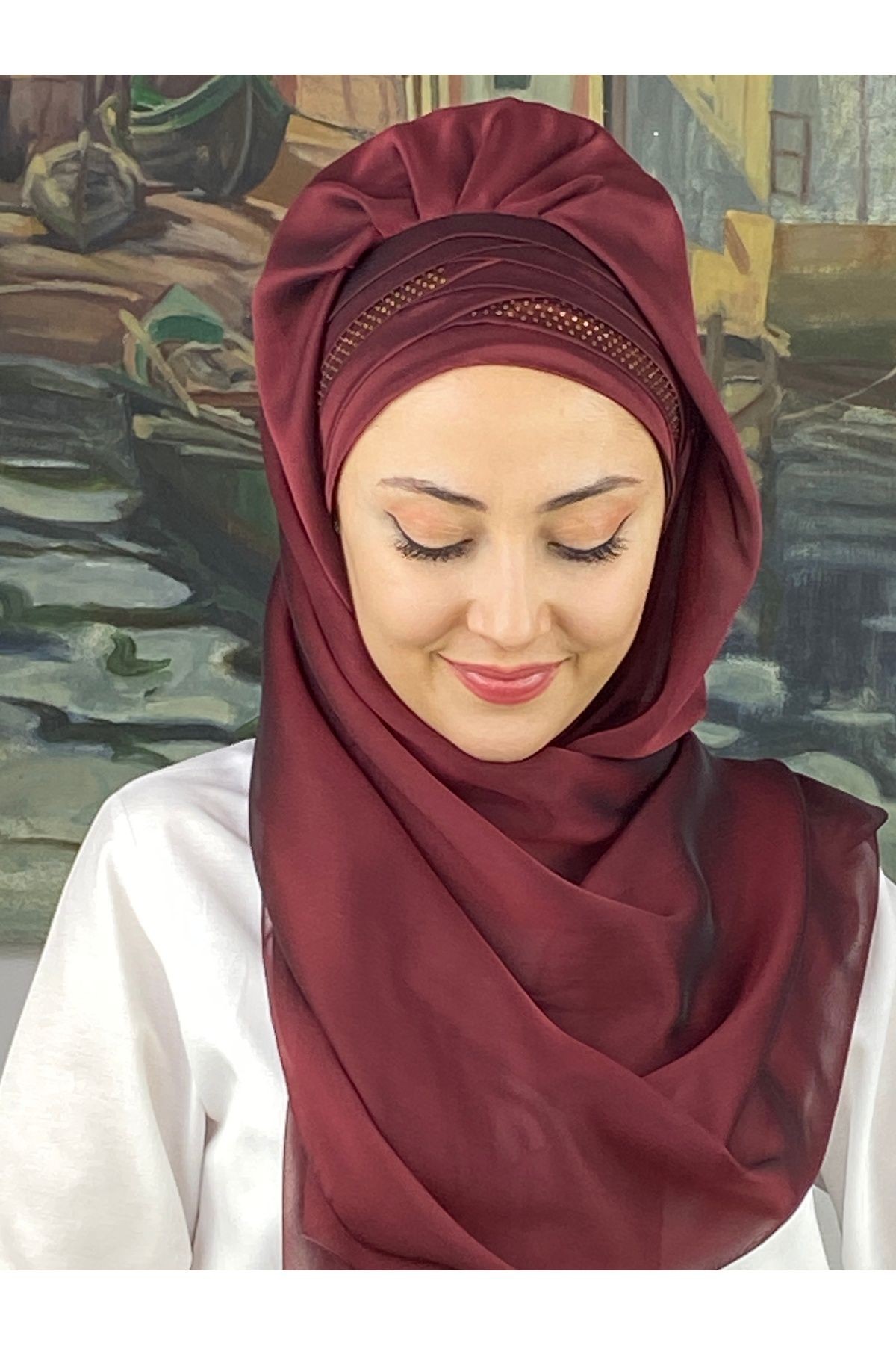 Mihrimah Altın Taşlı Fransız Şifon Hazır Şal