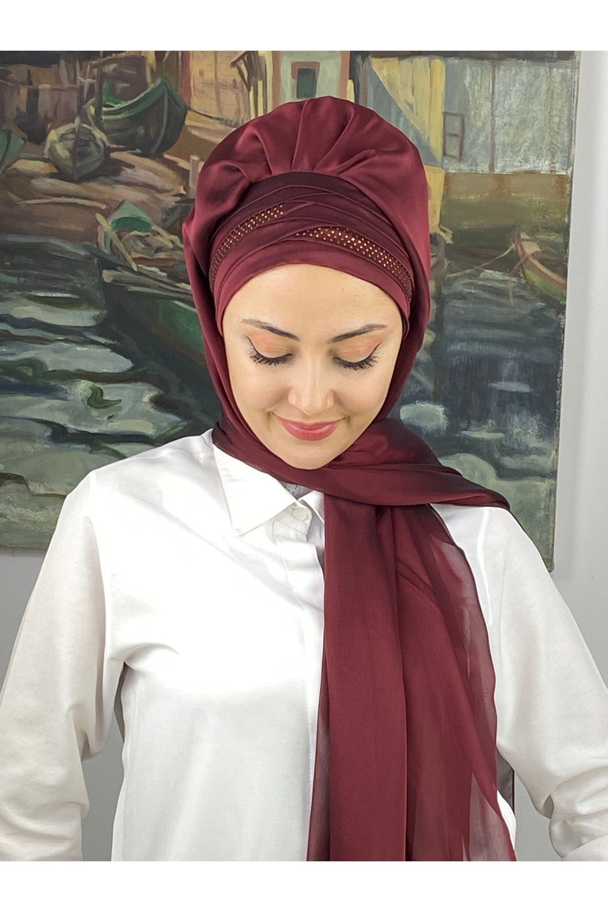 Mihrimah Altın Taşlı Fransız Şifon Hazır Şal