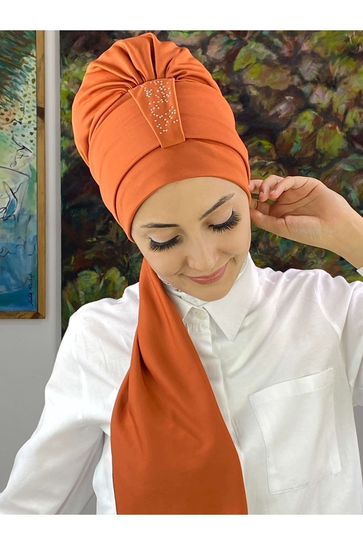 Hürrem Taşlı Tarçın Rengi Bone Şal