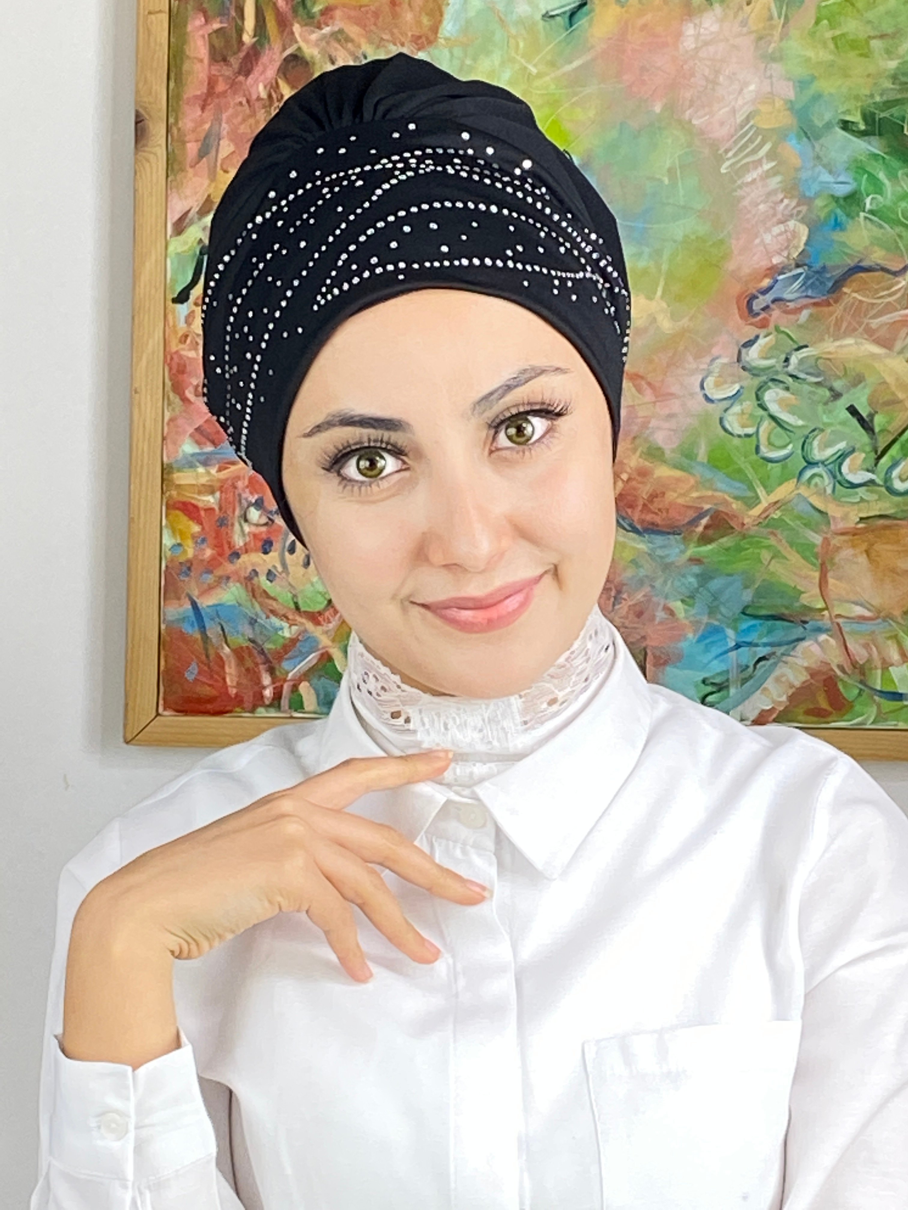 Firuze Model Taşlı Bone - koyu gri - simli