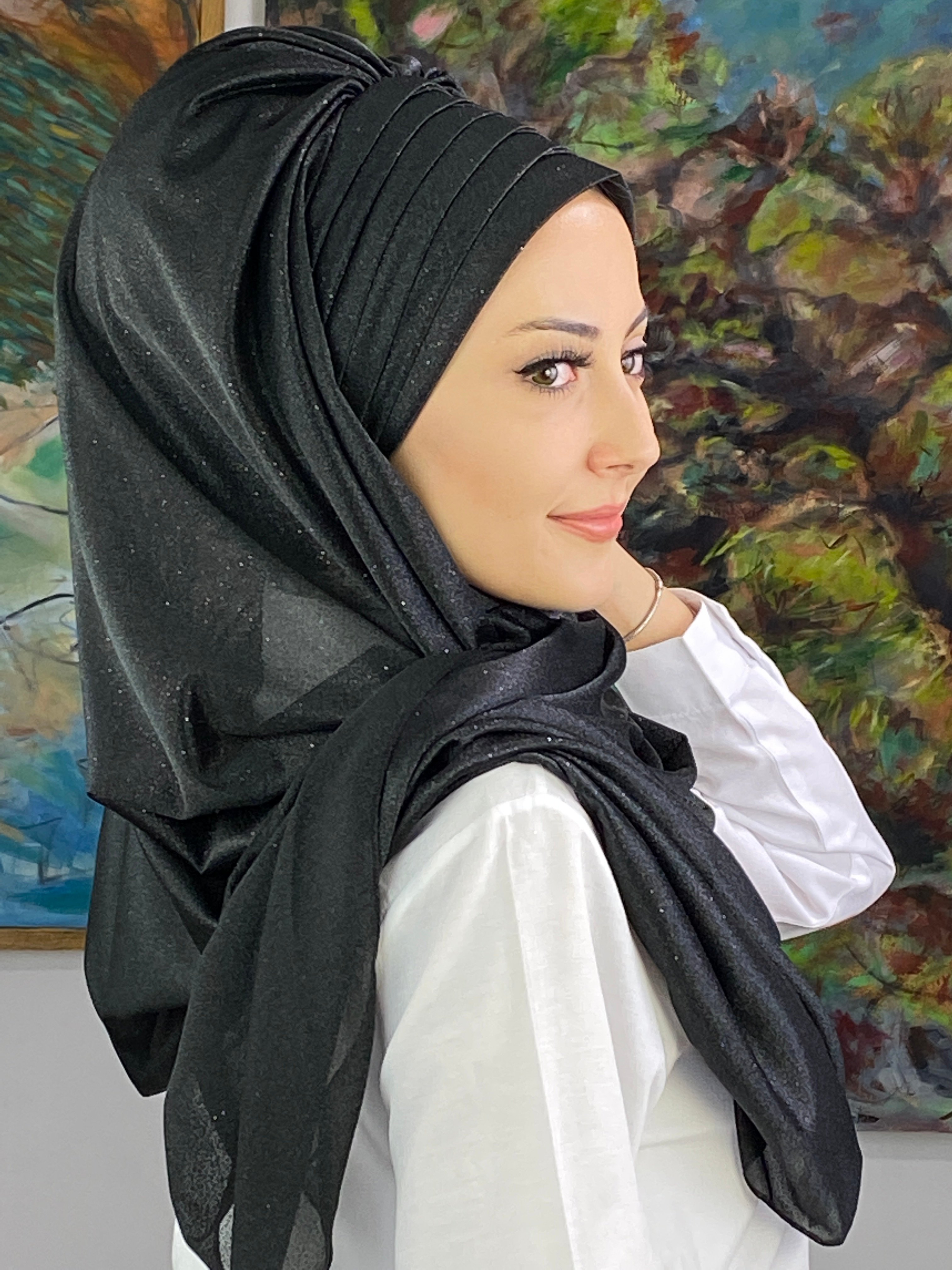 Simli Işıltılı Siyah Abiye Şal