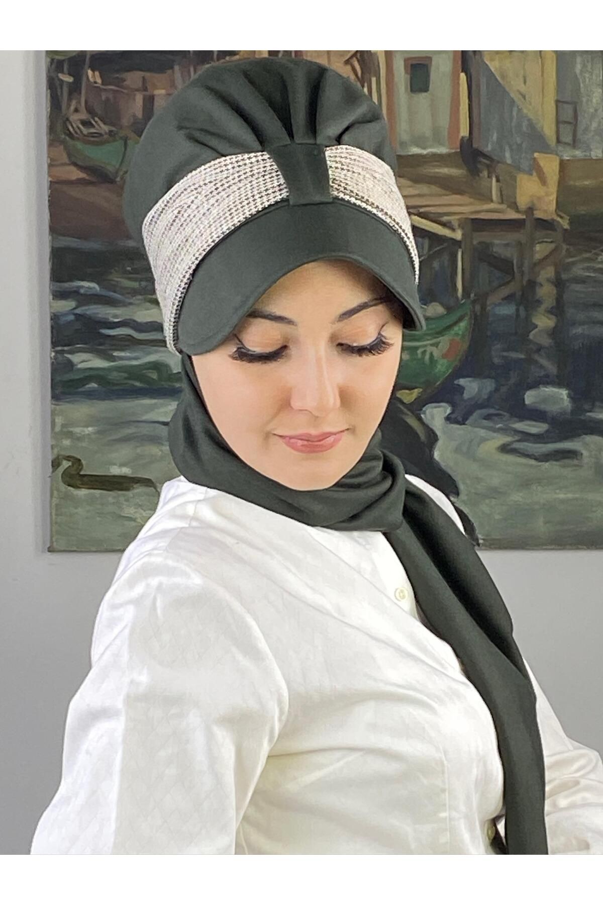 SULTAN MODEL HAKİ YEŞİLİBİRİTLİ ATKILI ŞAPKA
