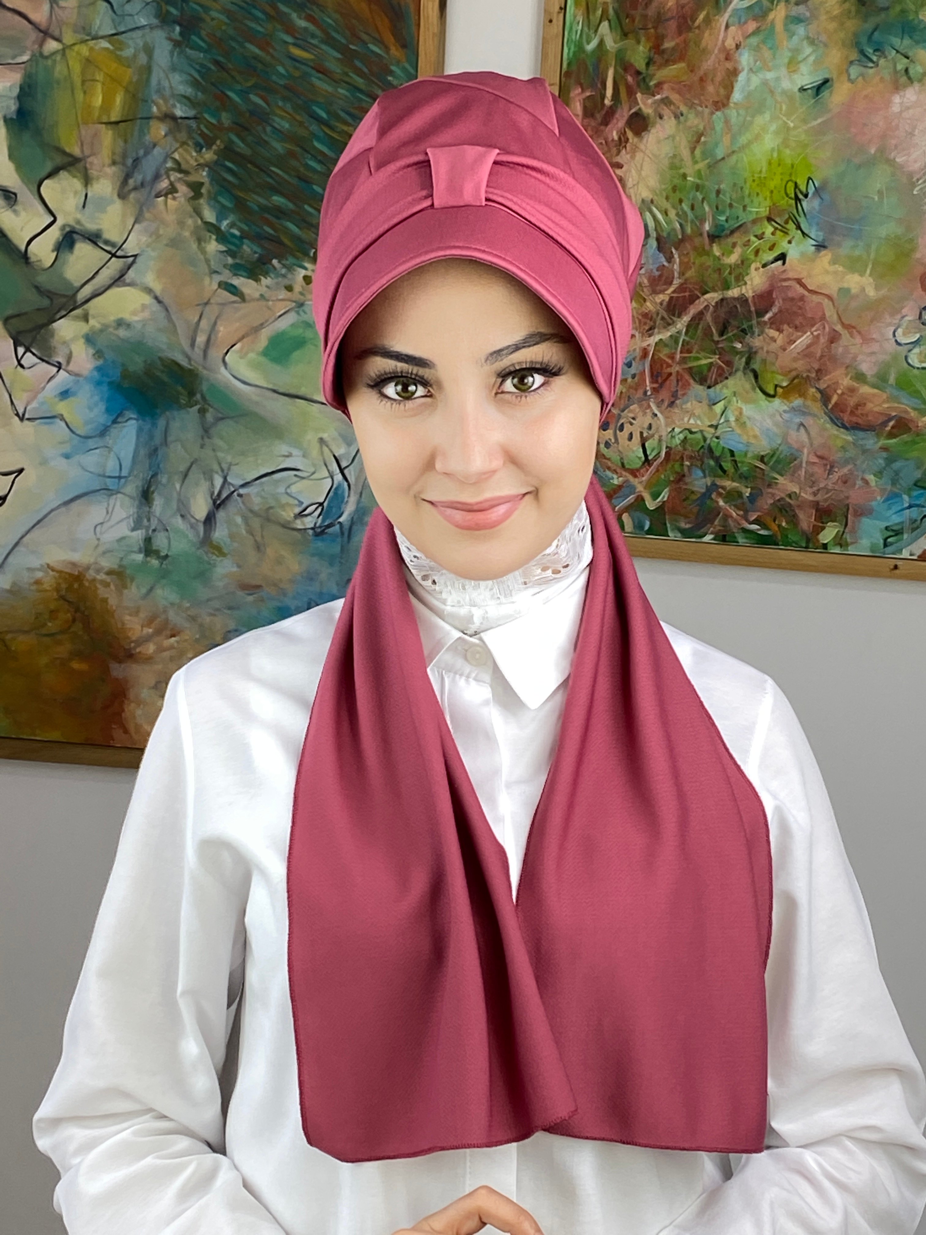 Tek Biritli Atkılı Şapka - açık vişne