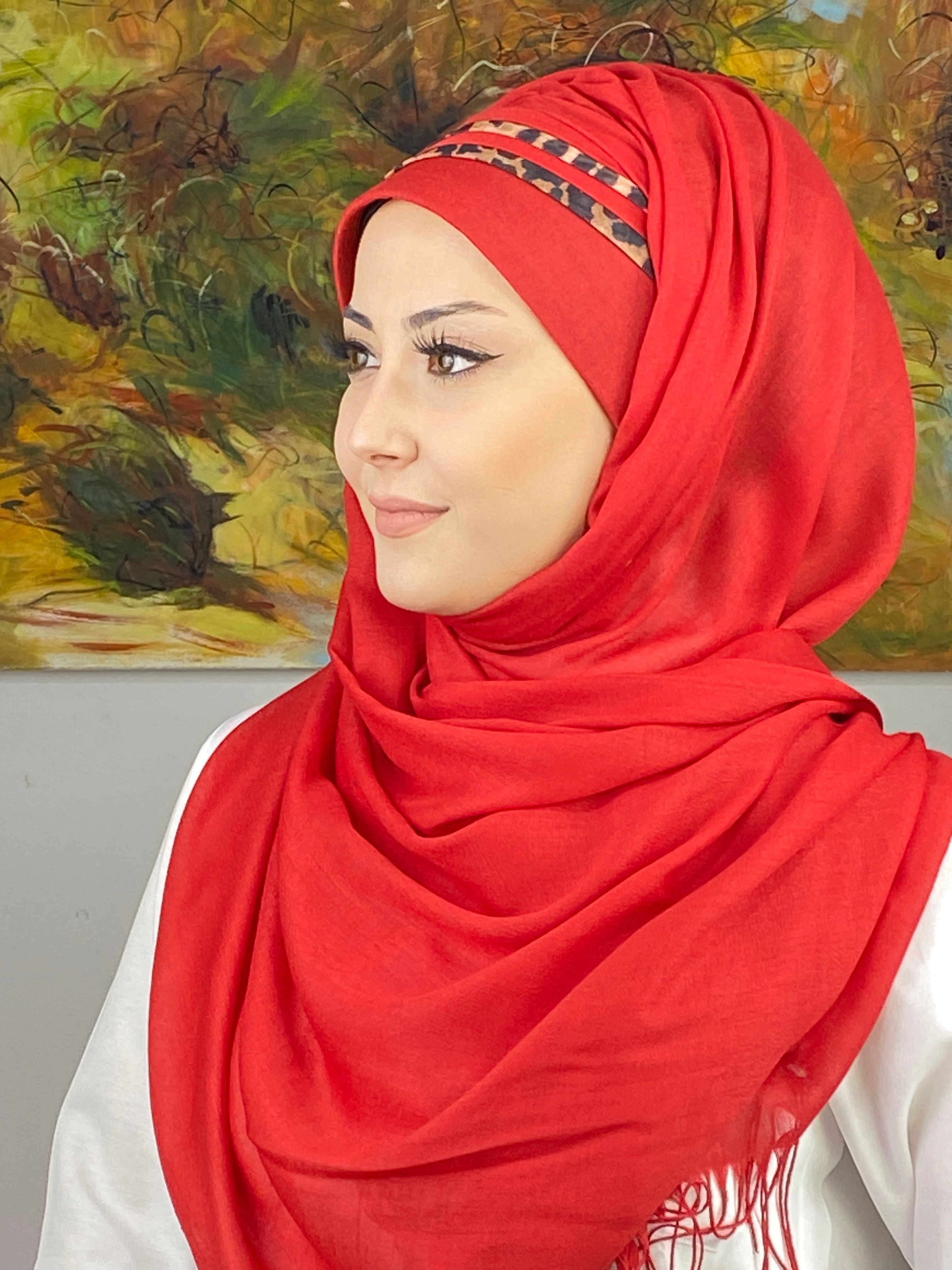  Saray Model Leopar Desenli Hazır Şal