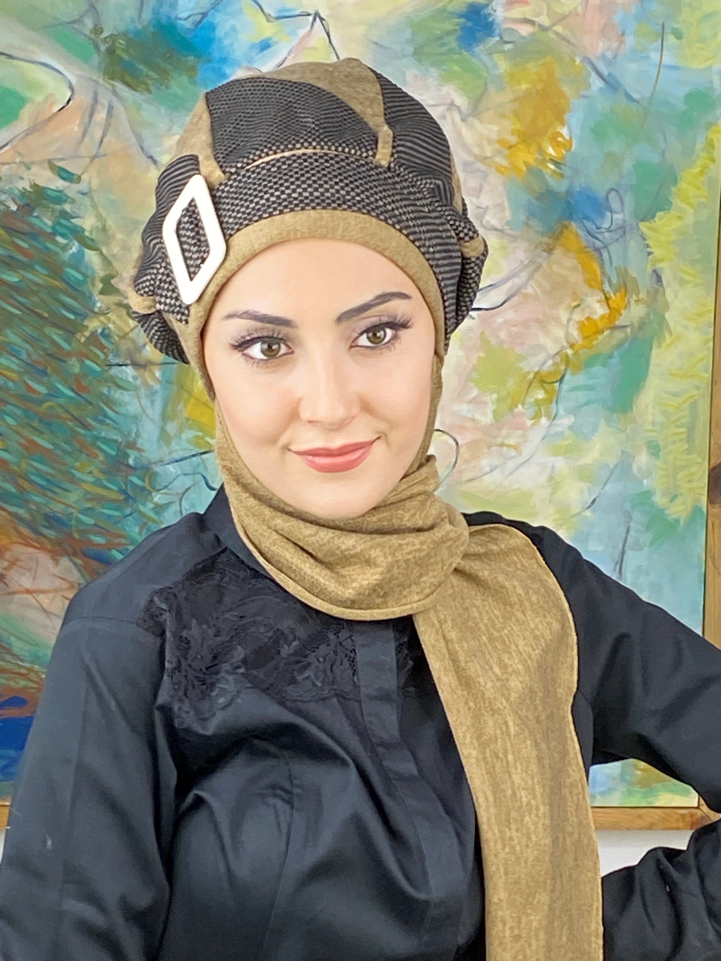 Damla Model Küçük Ekoseli Tesettürlü Bere