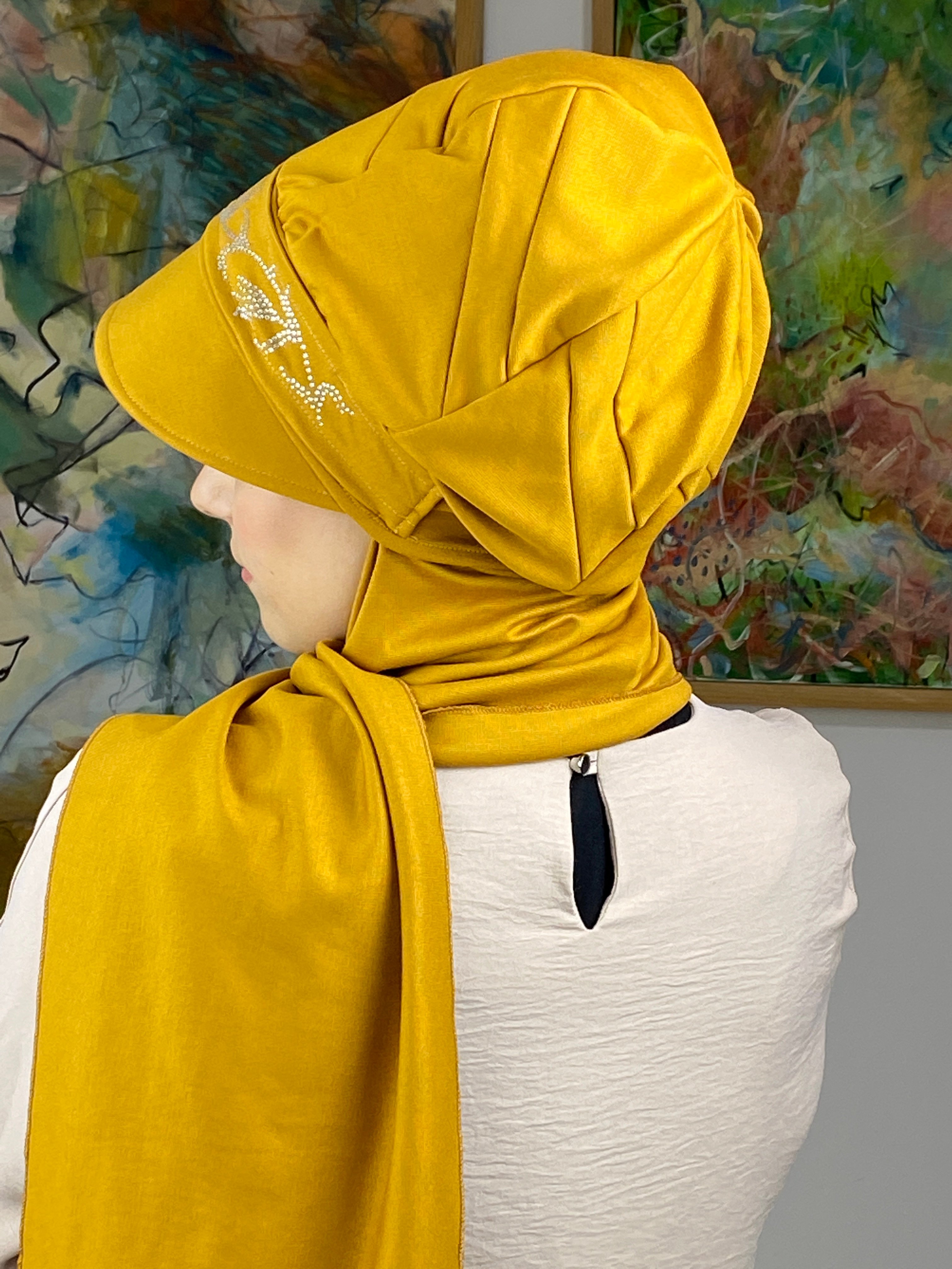 Taşlı Model Atkılı Şapka  - hardal
