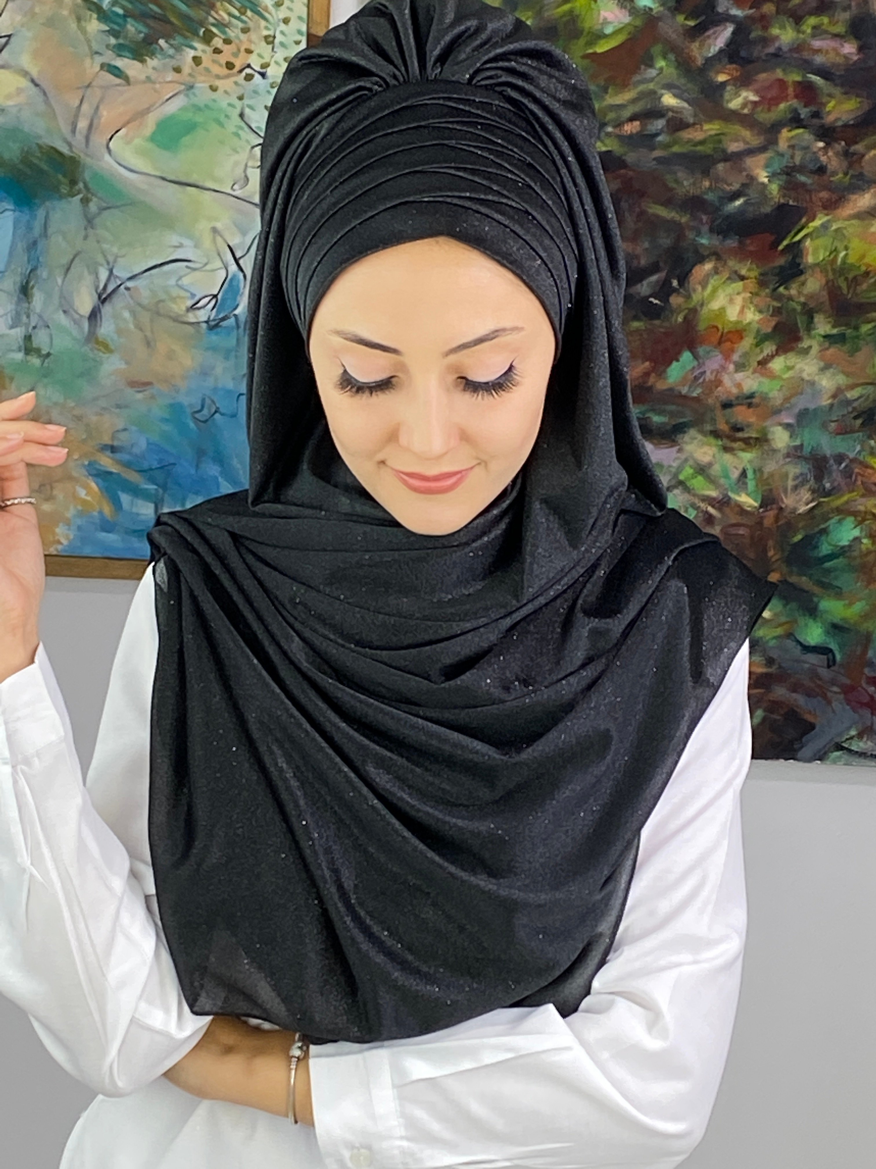 Simli Işıltılı Siyah Abiye Şal