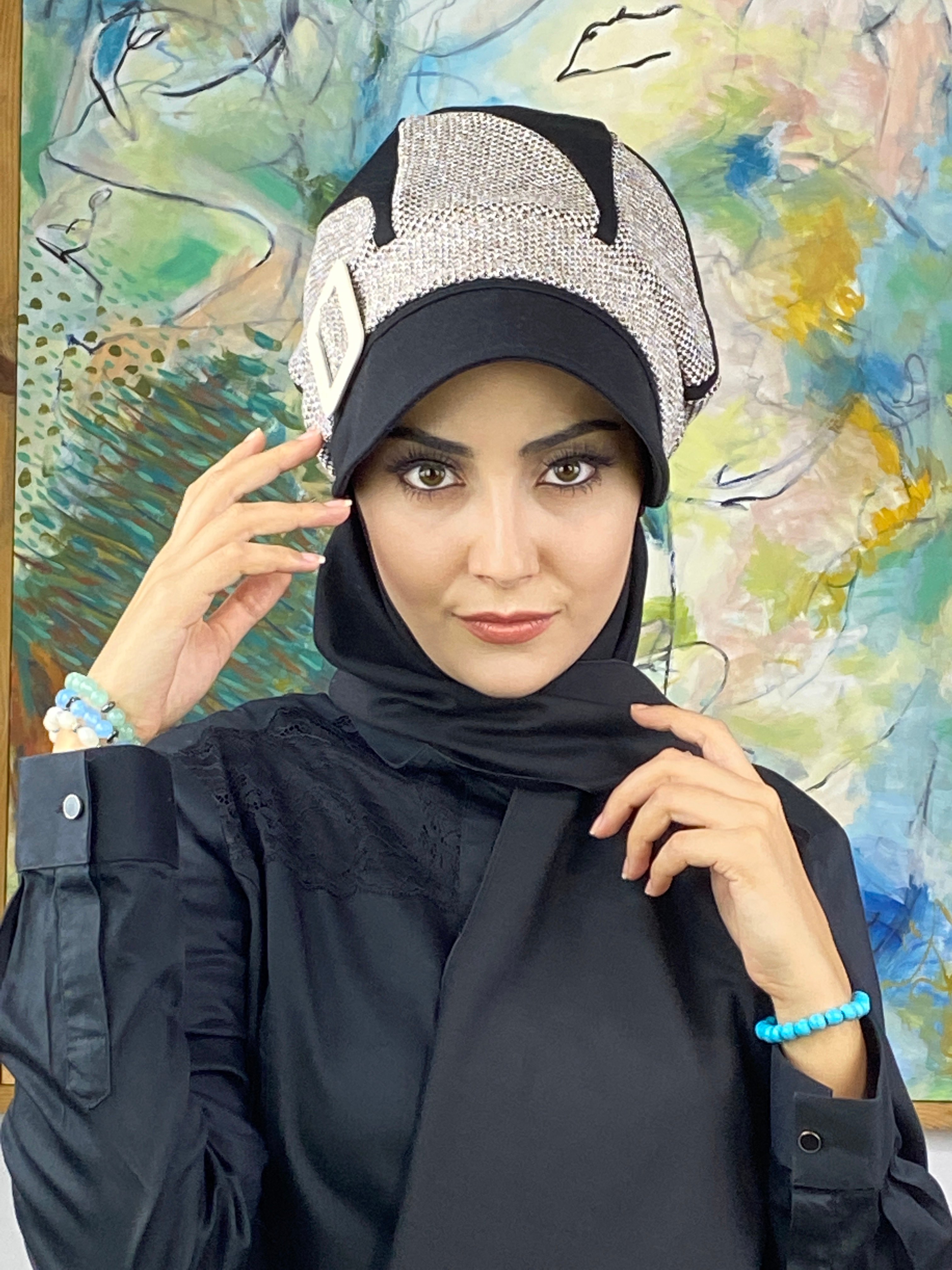 Damla Model Kırçıllı Triko Tesettür Tesettür Şapka Şal - siyah