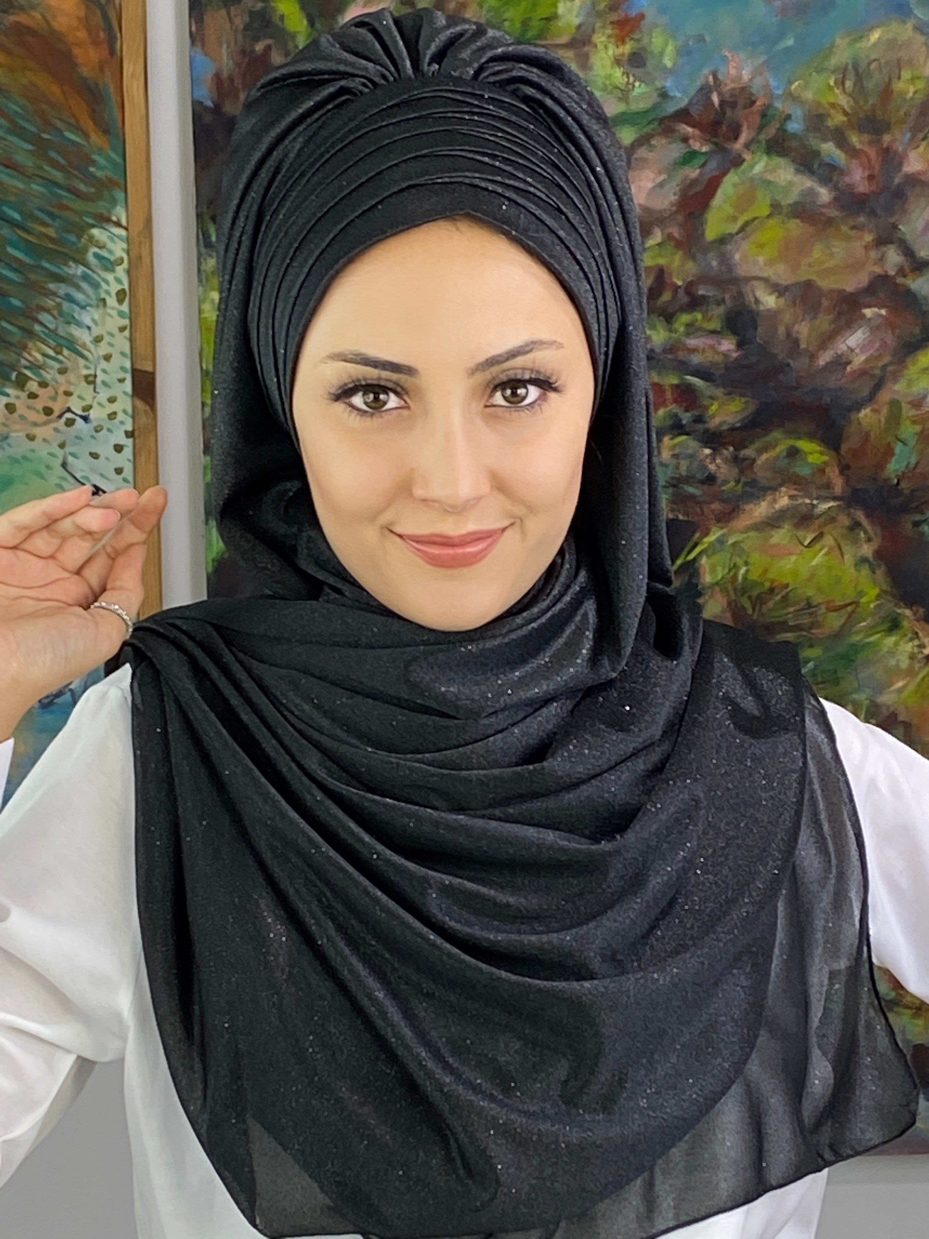 Simli Işıltılı Siyah Abiye Şal