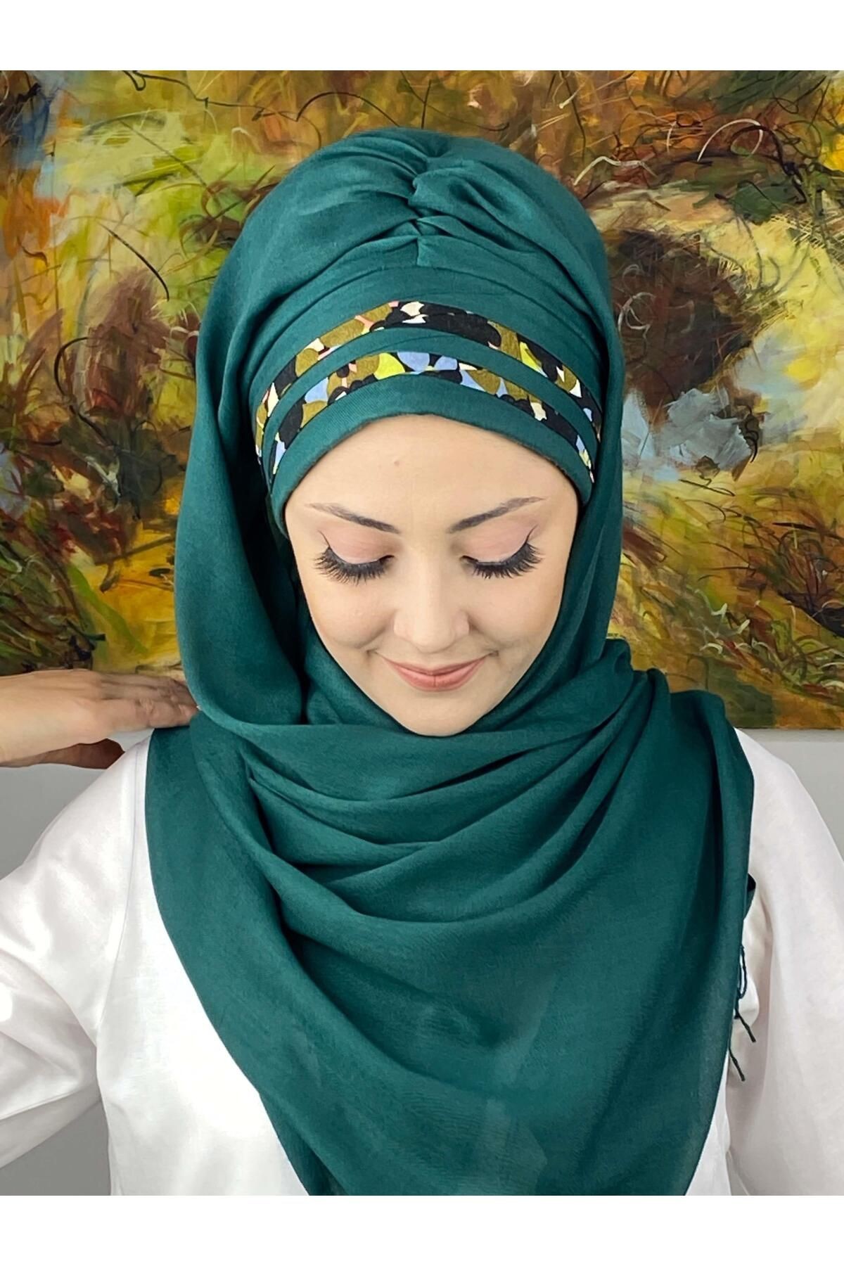 Topkapı Model Çapraz Drapeli Floral Desenli Hazır Şal