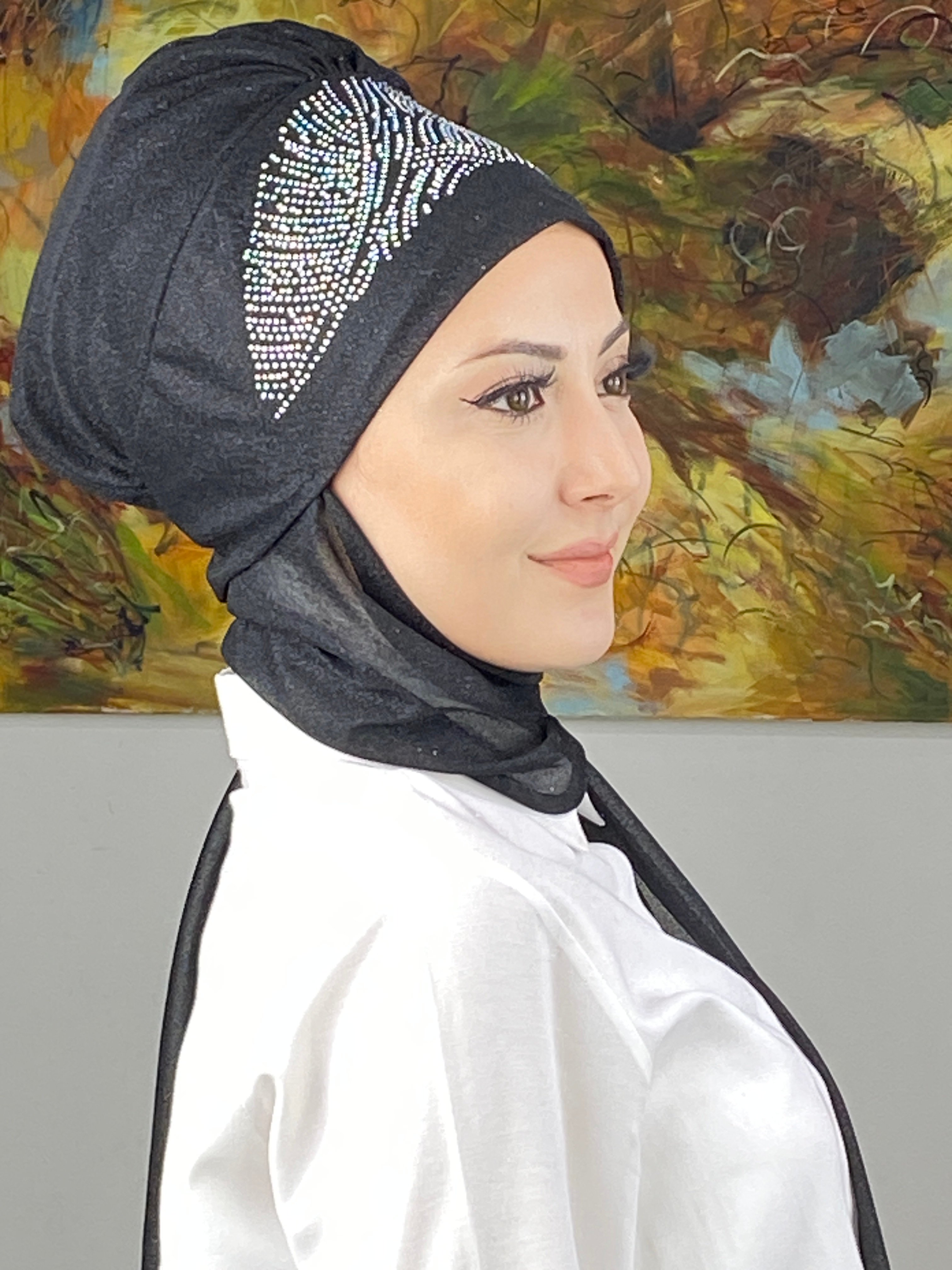 Kristal Taç Model Taşlı Abiye Atkılı Bone Şal