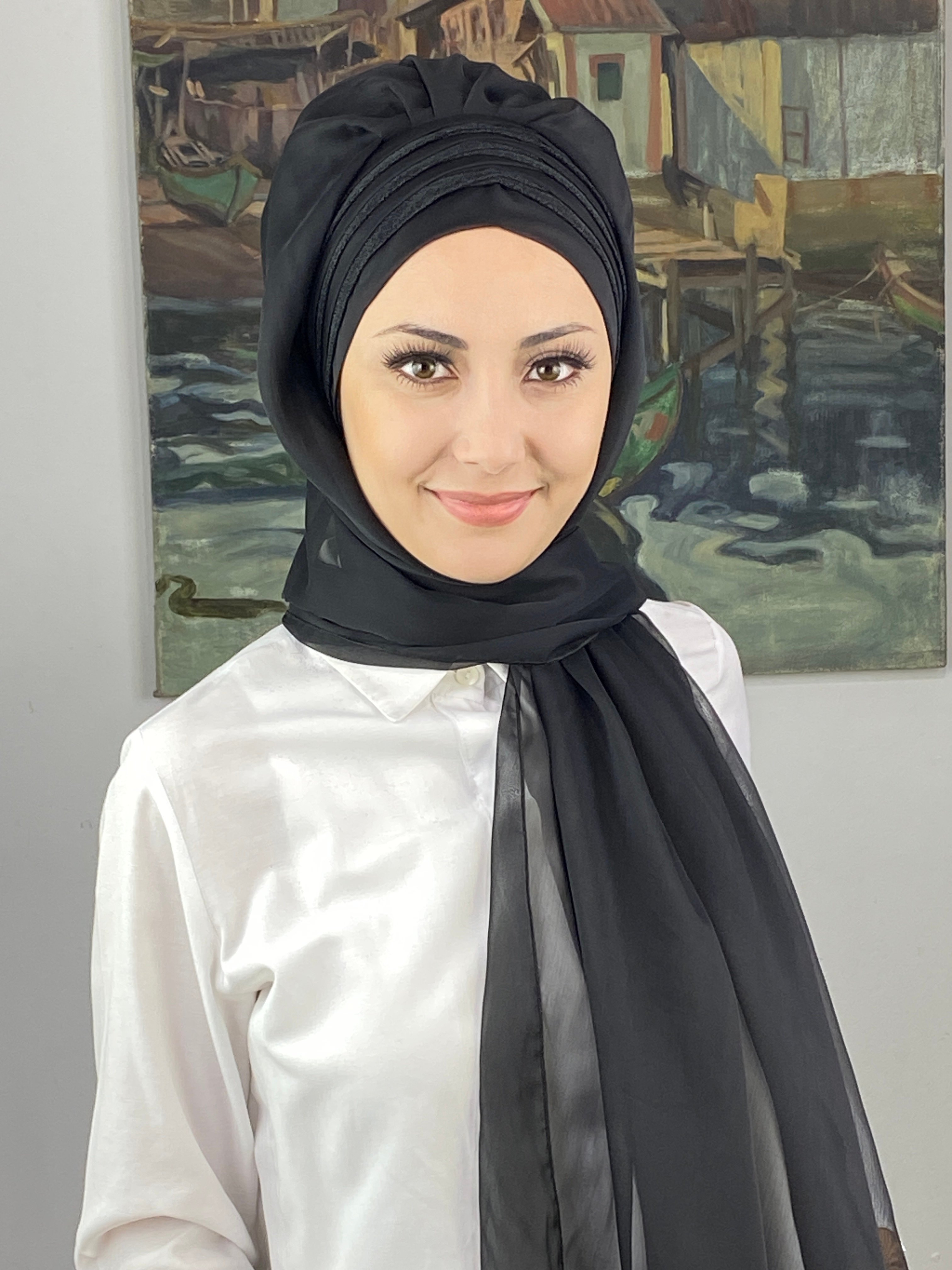 Topkapı Çapraz Drapeli Biritleri Simli Fransız Şifon Hazır Şal