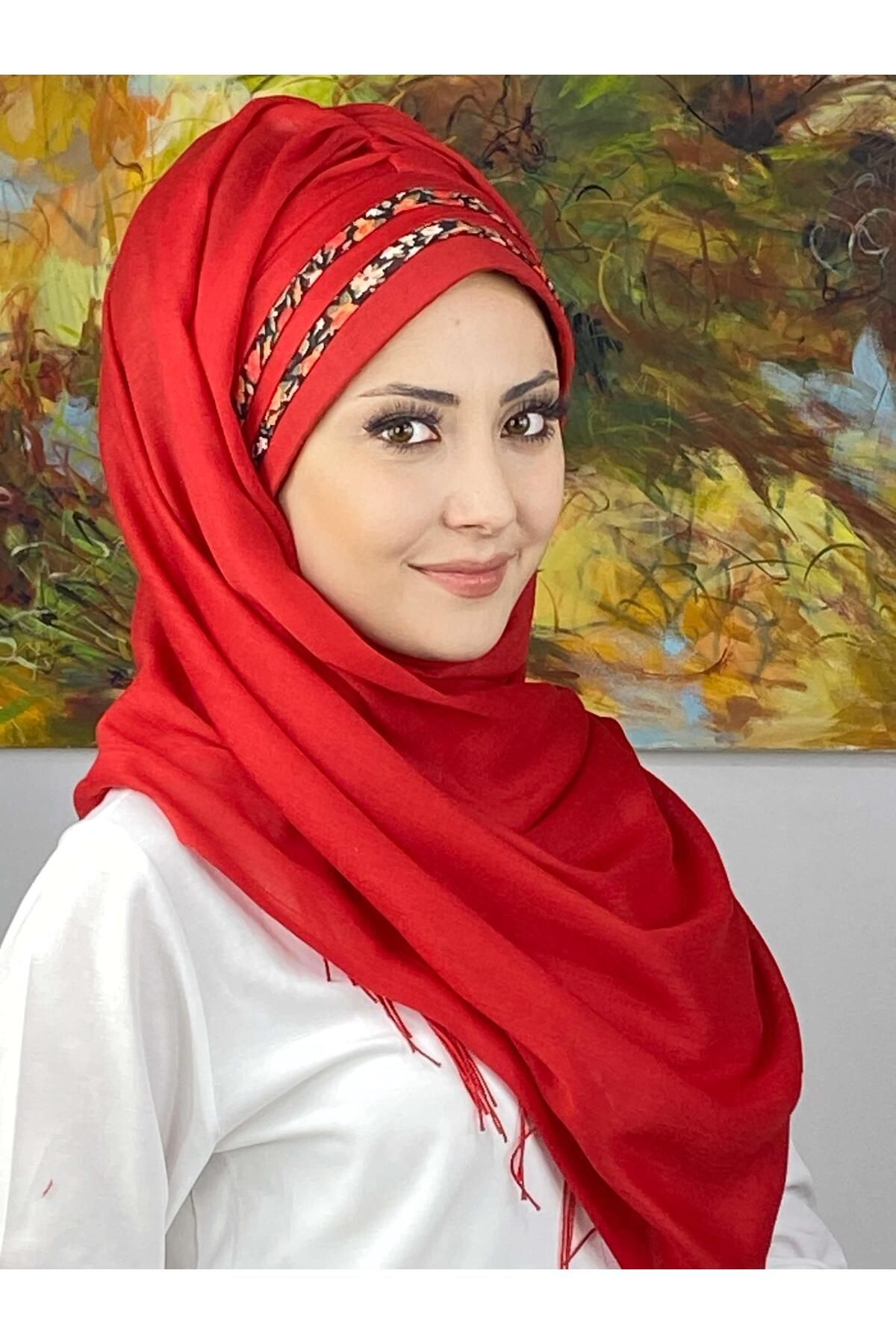 Topkapı Model Çapraz Drapeli Çiçekli Şeritli Desen Hazır Şal