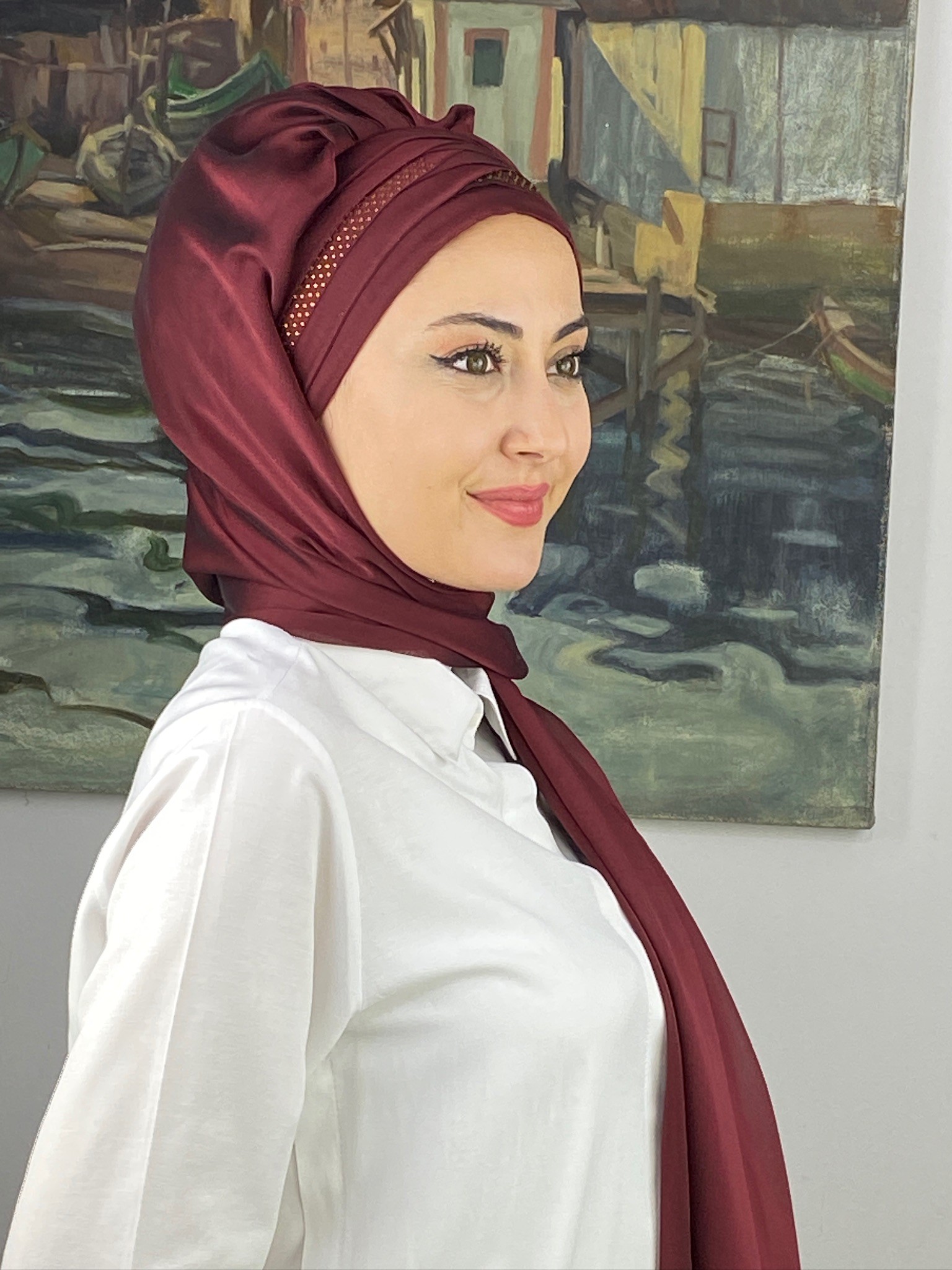 FRANSIZ CAPRAZ DRAPE DETAYLI ABİYE ŞAL