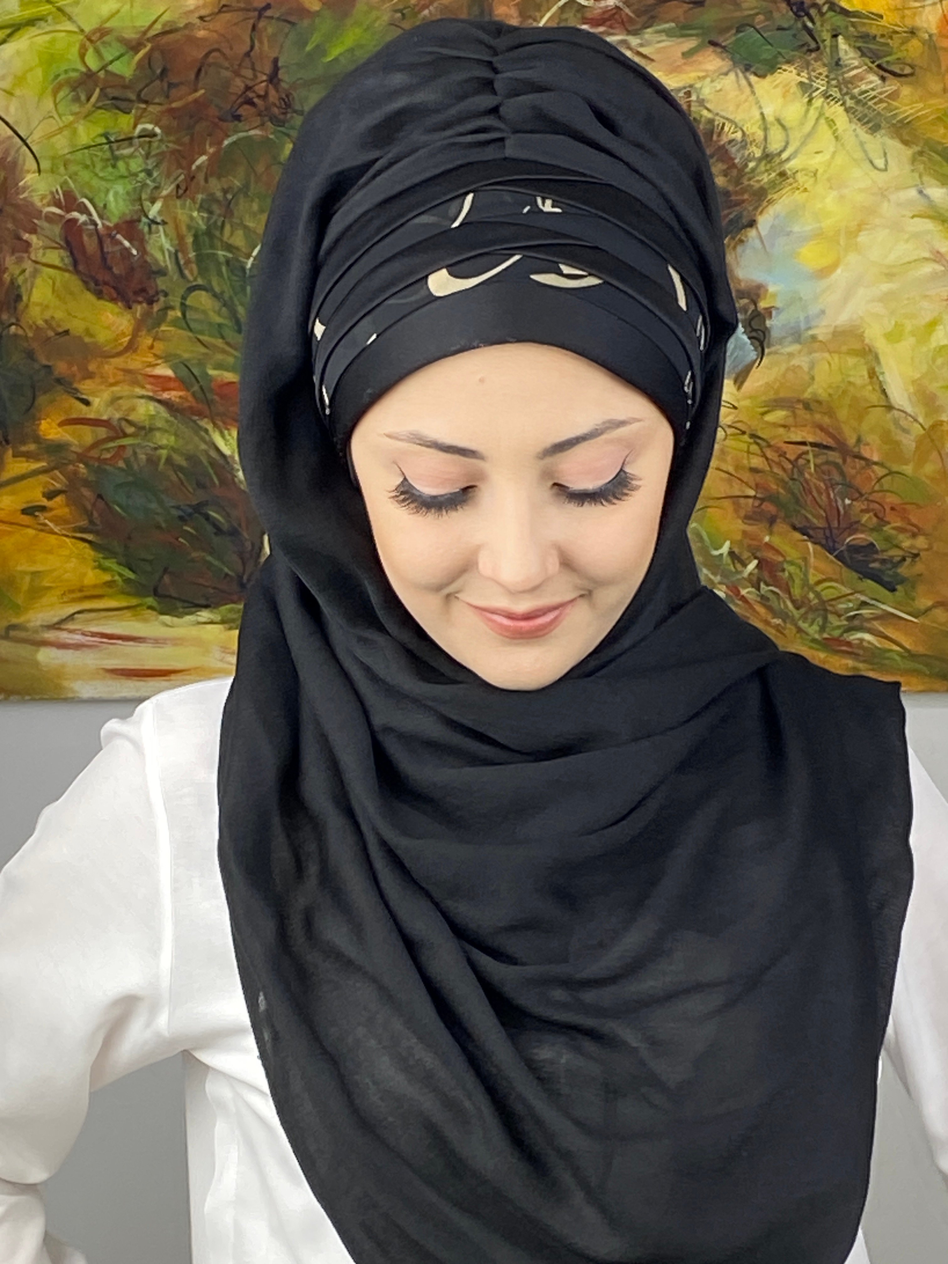  Topkapı Model Çapraz Drapeli Siyah Şeritli Desen Hazır Şal