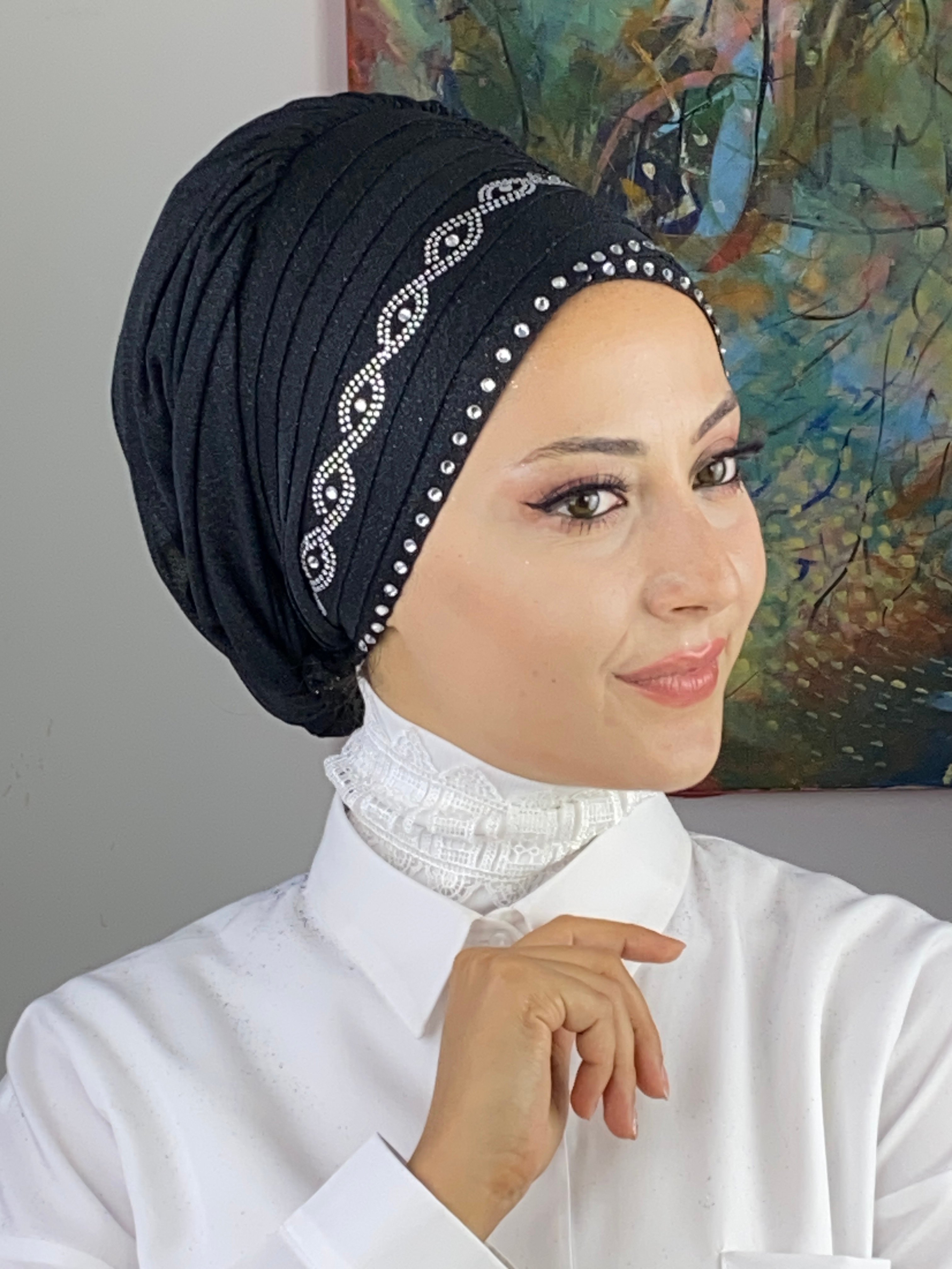 Gümüş Taşlı Kuşgözü Model Çapraz Detaylı Simli Şifon Bone Şal