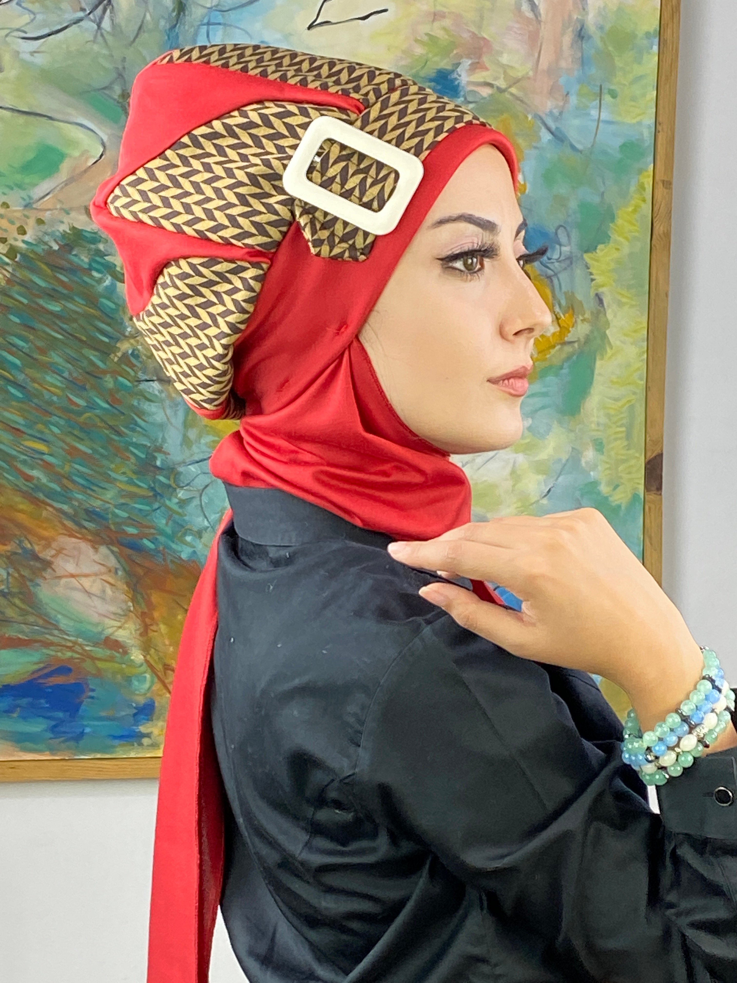 Damla Model Başak Desen Tesettür Bone
