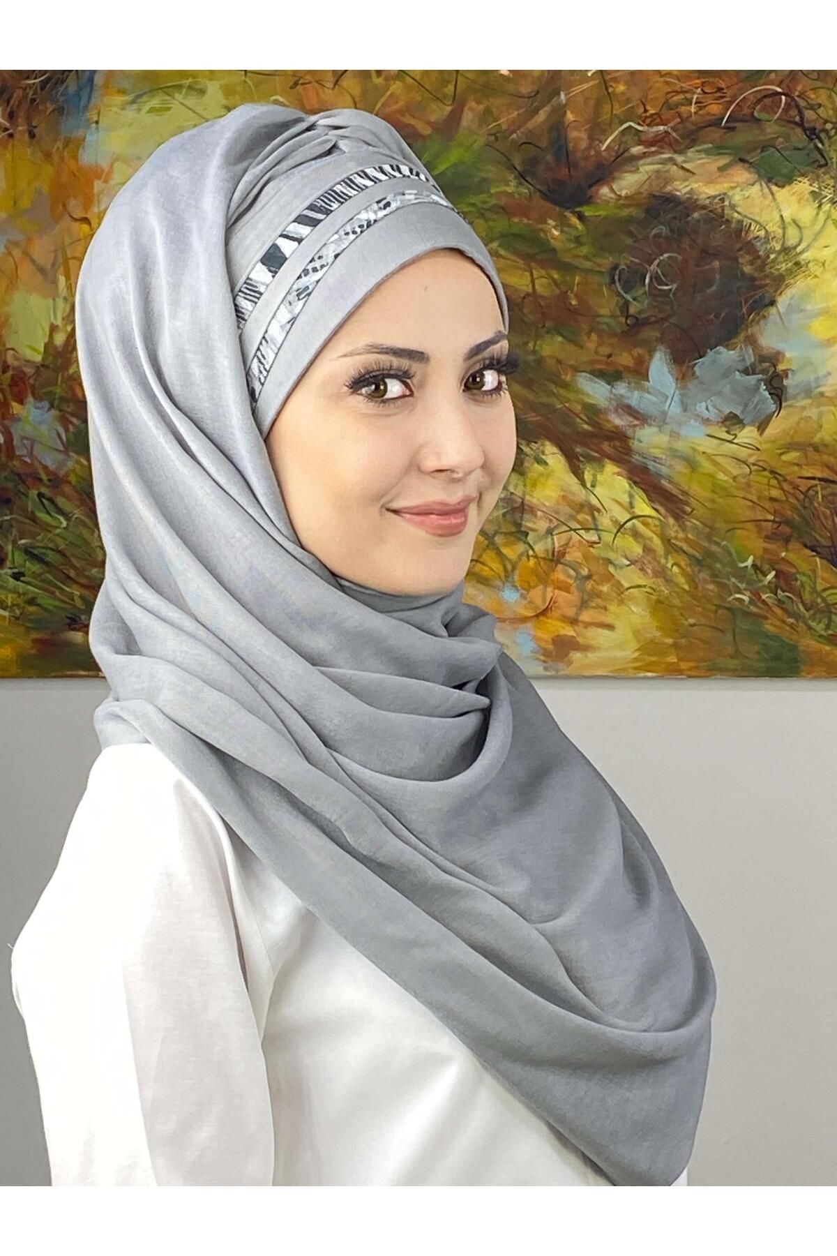 Saray Model Yan Drapeli Çizgili Şeritli Hazır Şal
