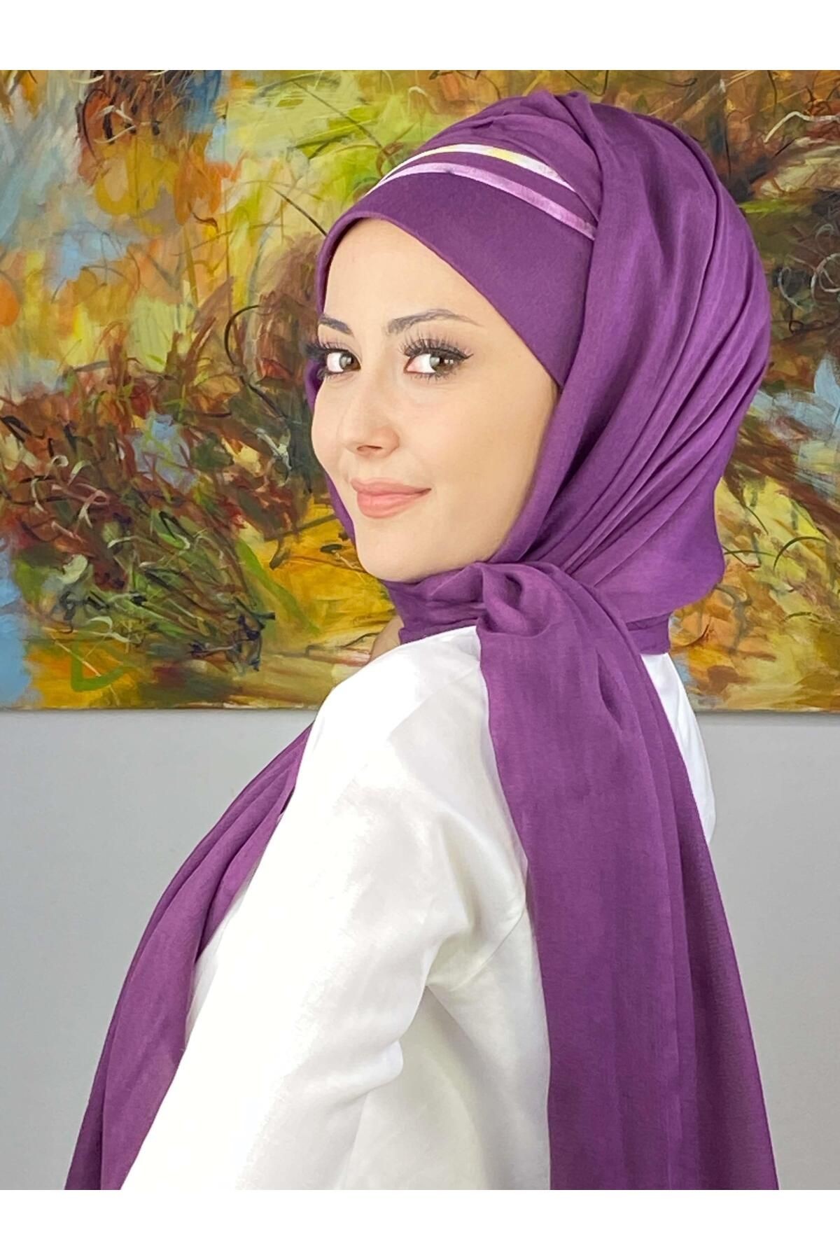 Saray Model Yan Drapeli Pastel Şerit Desenli Hazır Şal