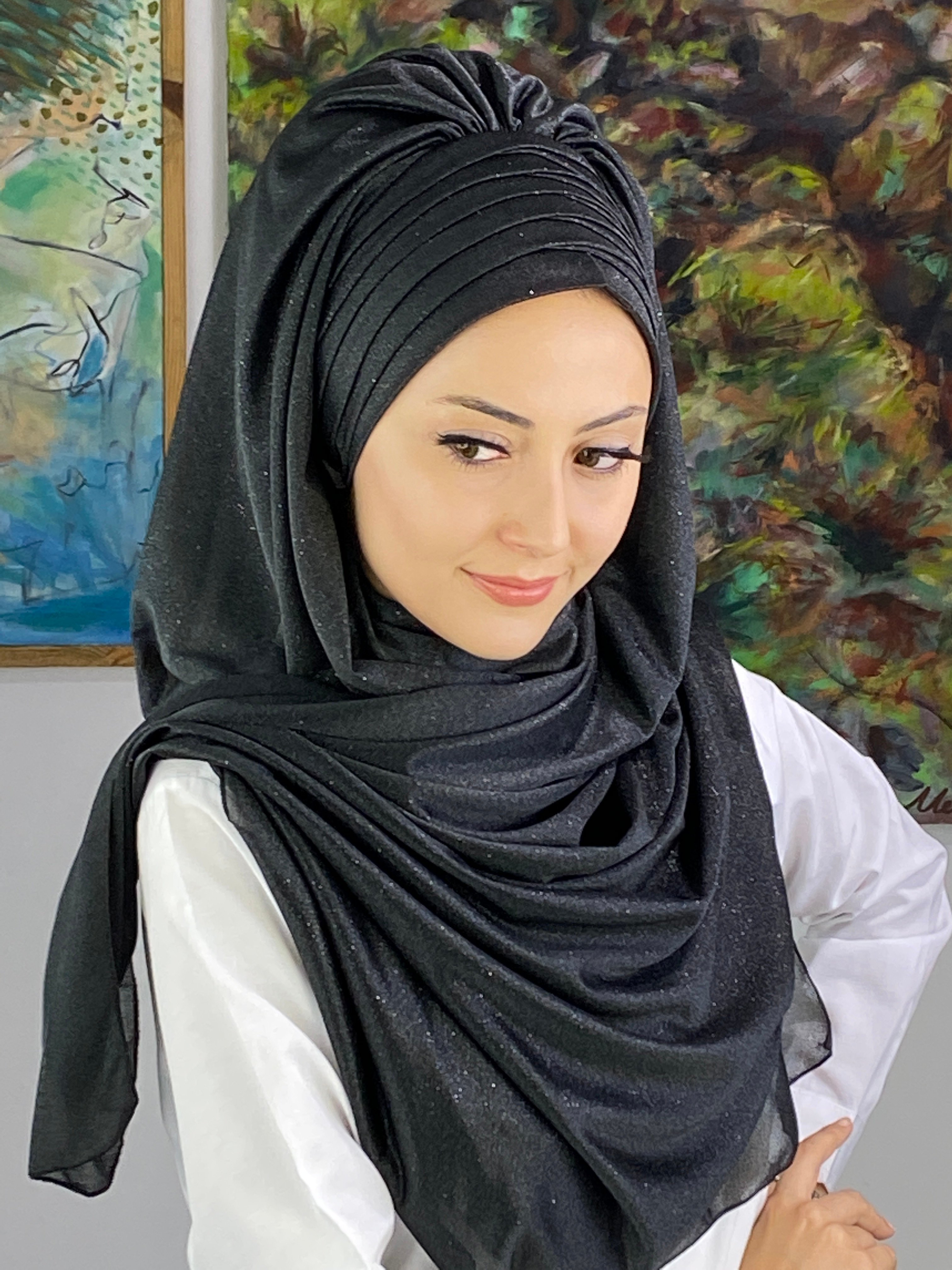 Simli Işıltılı Siyah Abiye Şal
