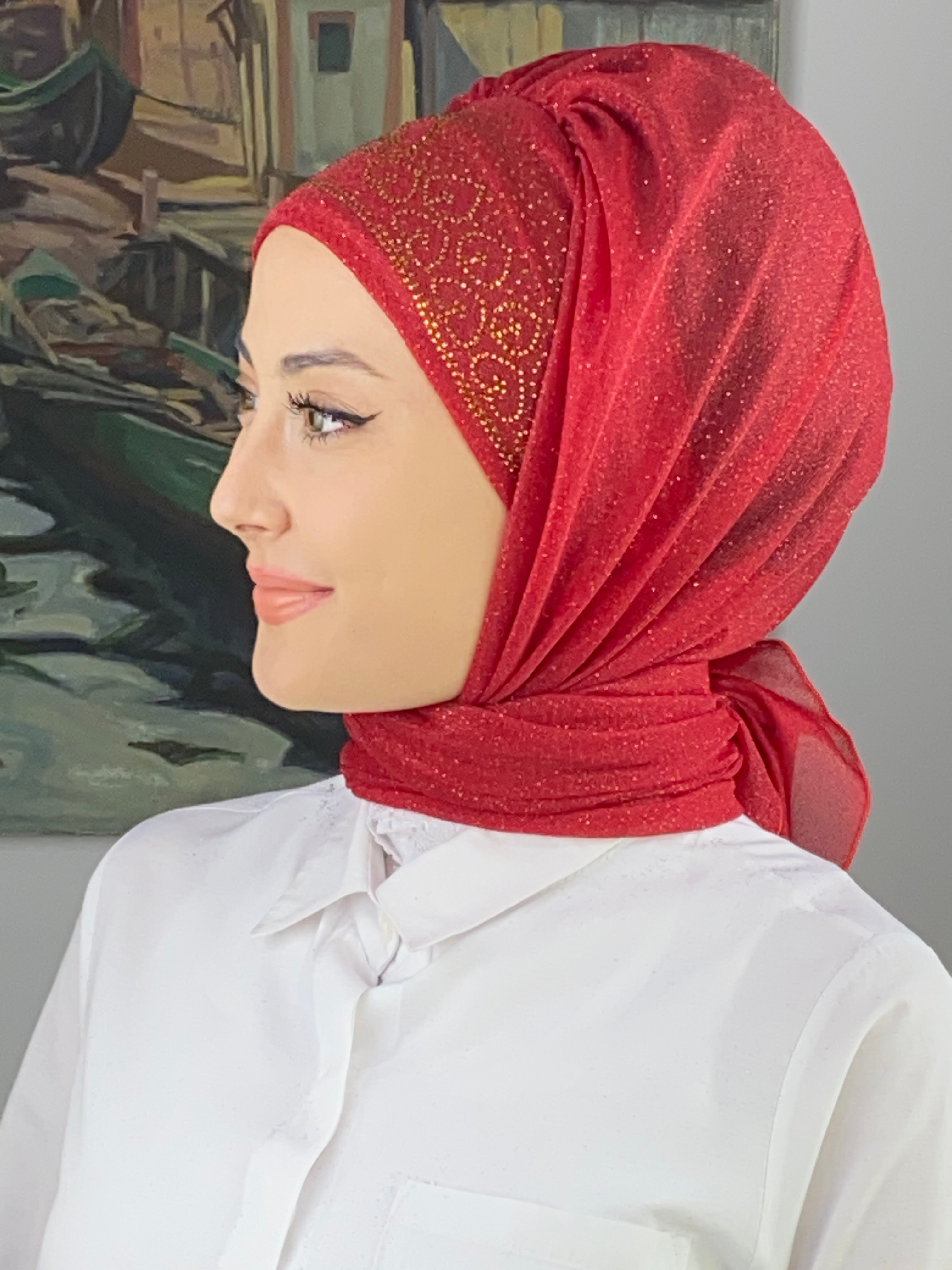 Prenses Model Altın Sarısı Taşlı Şal